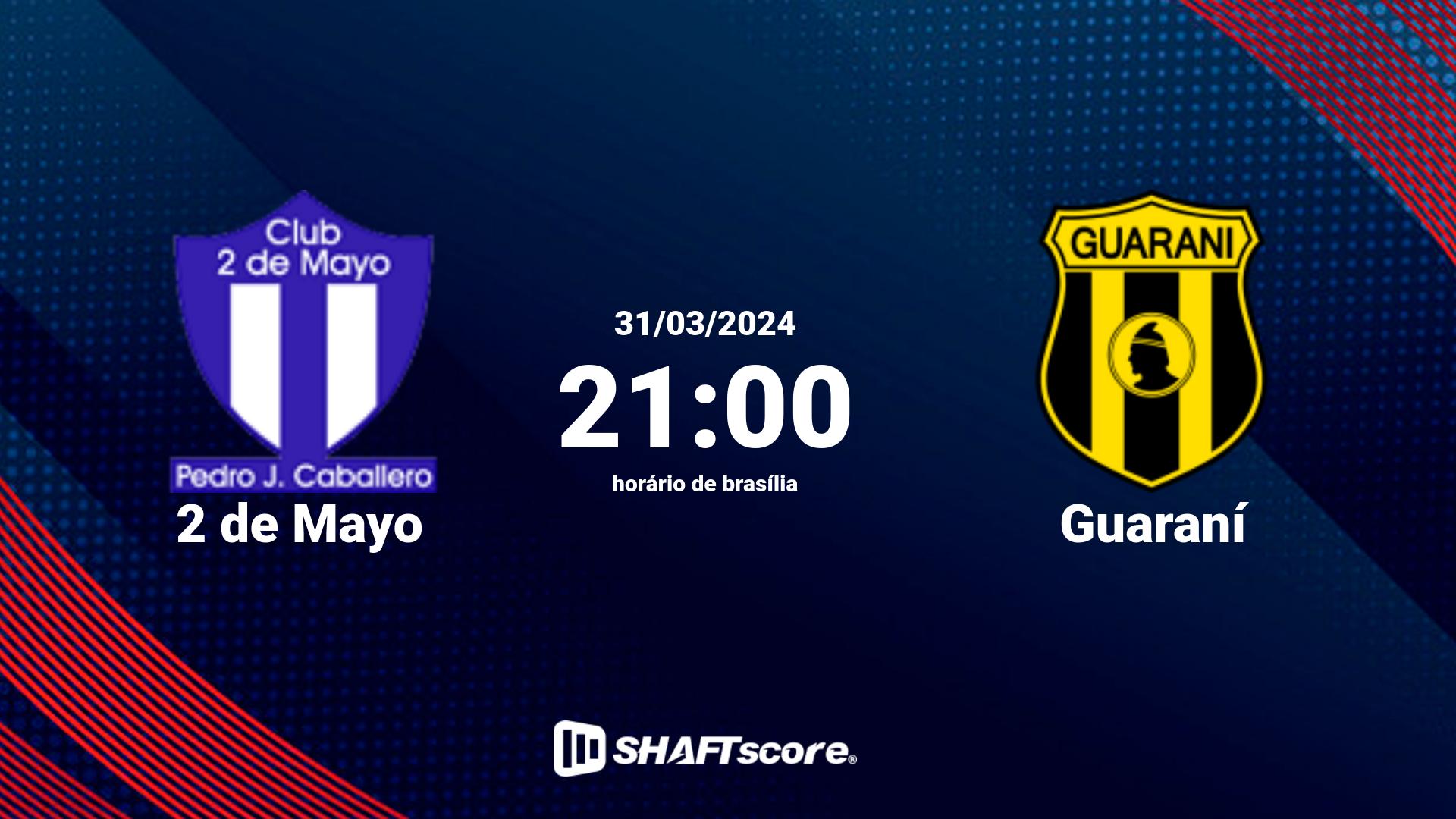 Estatísticas do jogo 2 de Mayo vs Guaraní 31.03 21:00