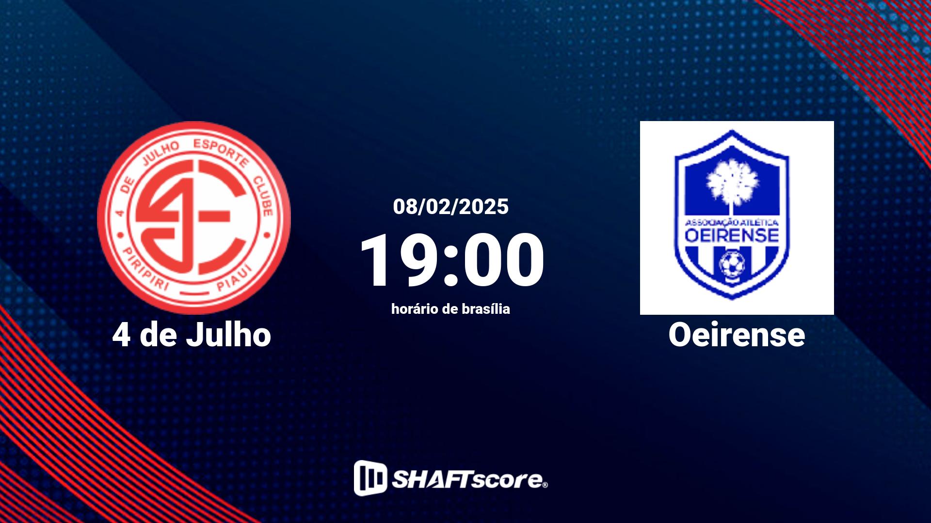 Estatísticas do jogo 4 de Julho vs Oeirense 08.02 19:00