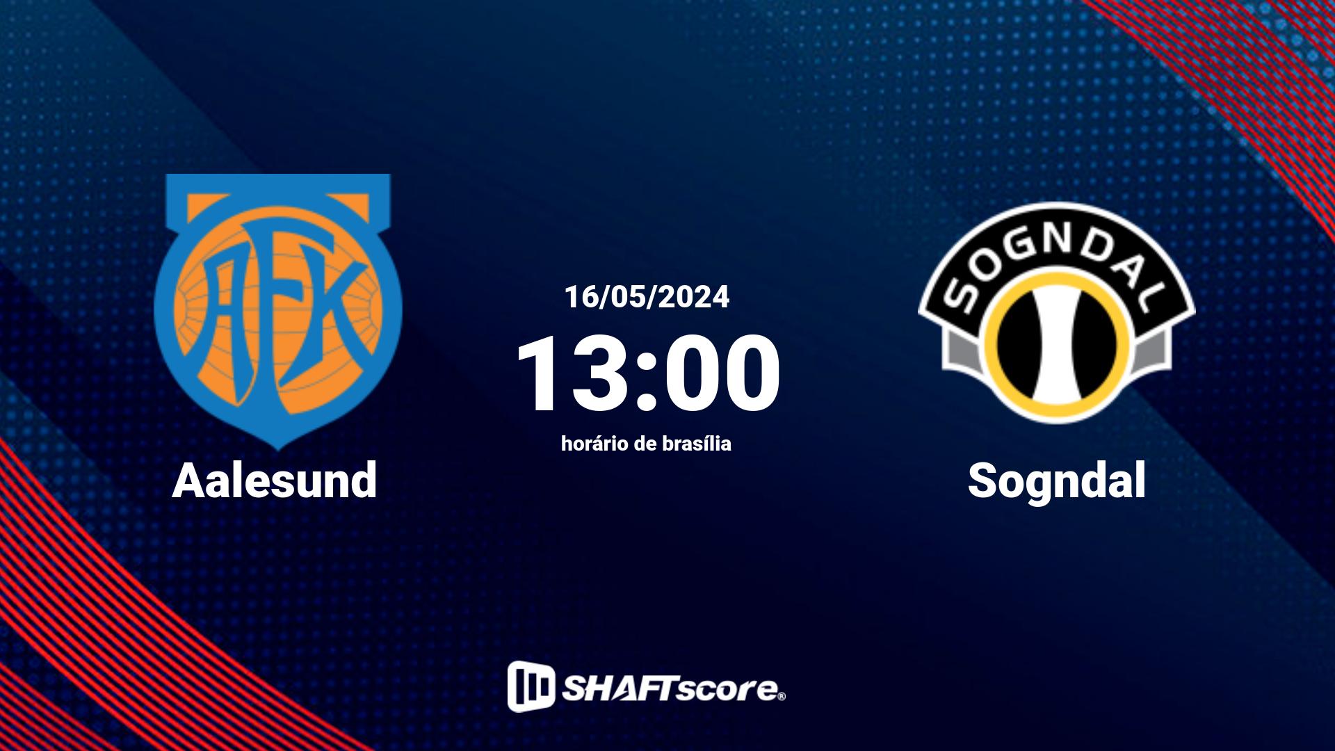 Estatísticas do jogo Aalesund vs Sogndal 16.05 13:00