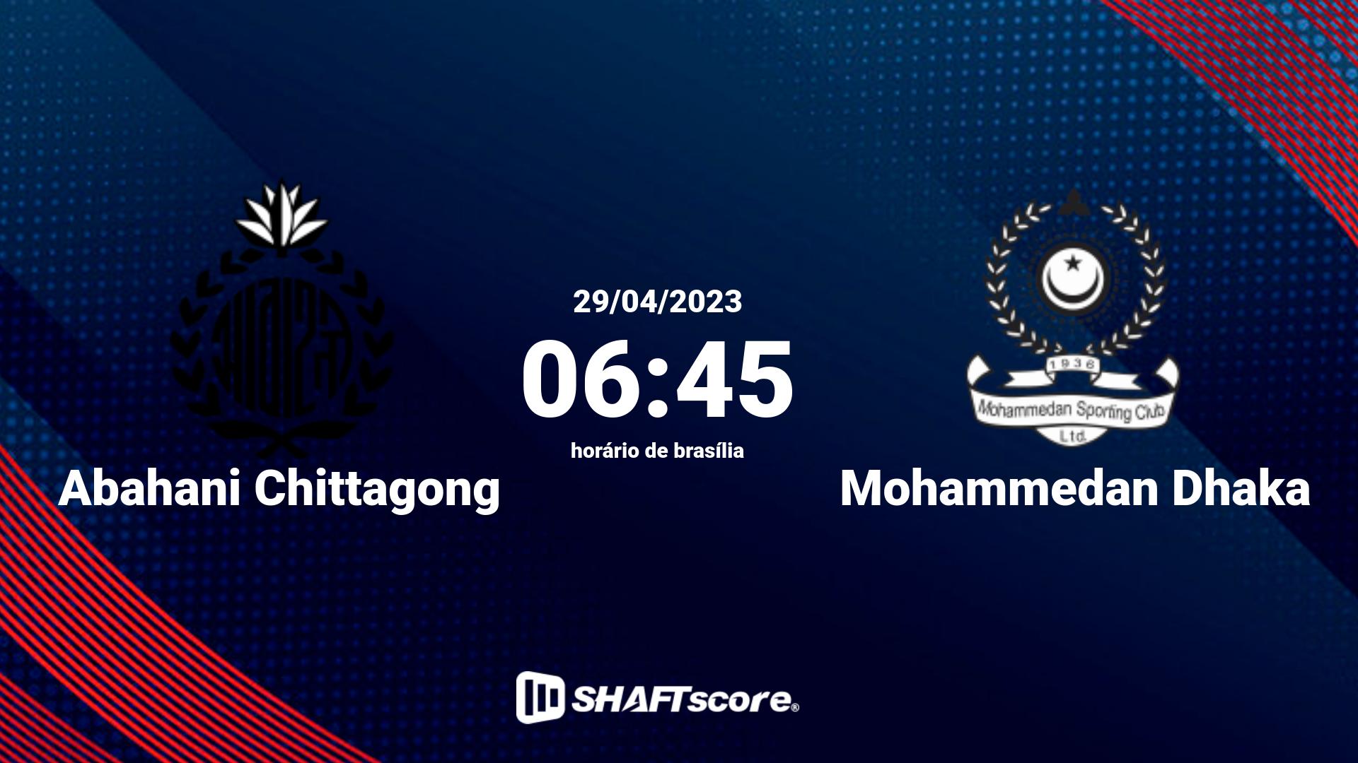 Estatísticas do jogo Abahani Chittagong vs Mohammedan Dhaka 29.04 06:45