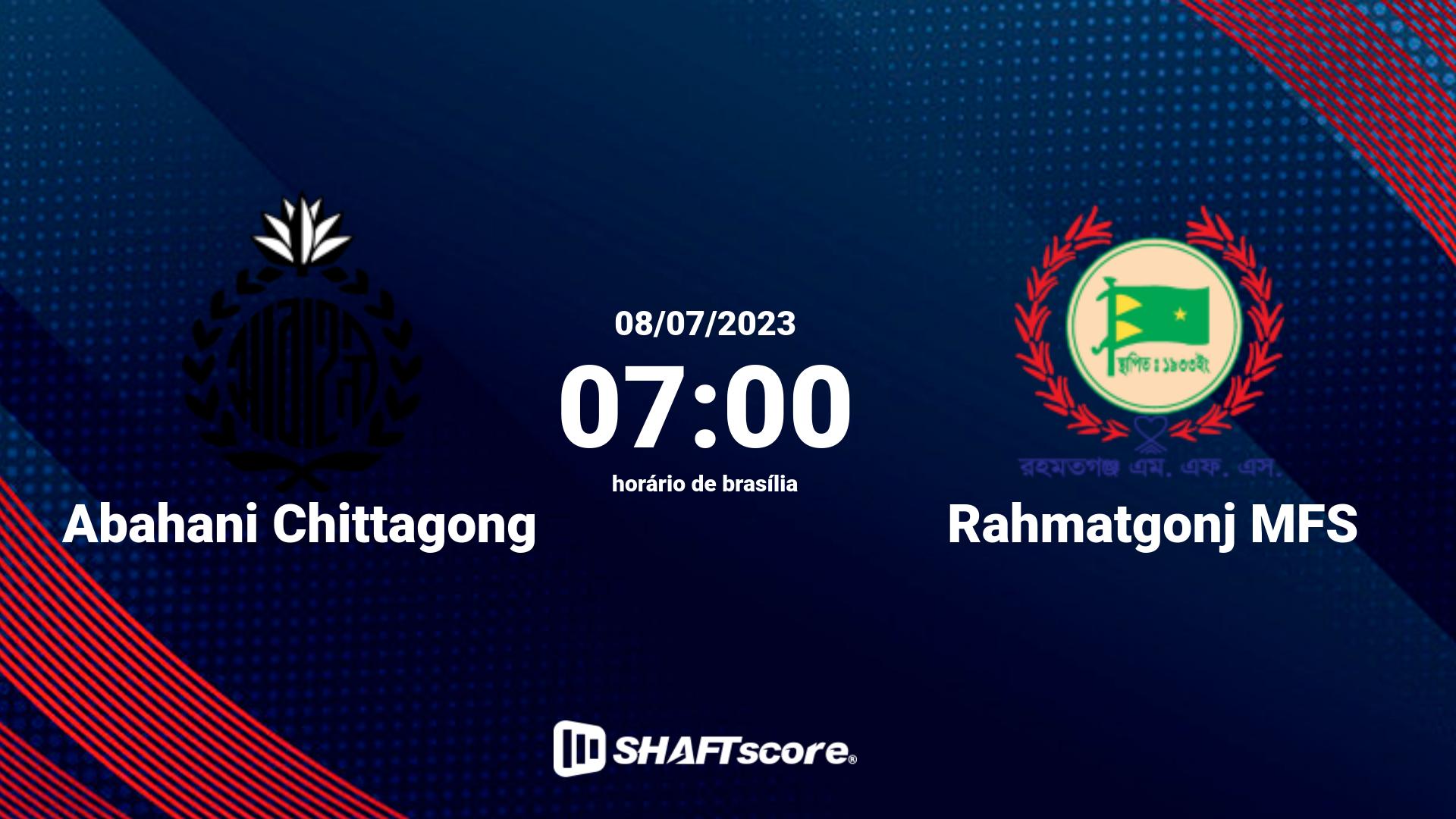 Estatísticas do jogo Abahani Chittagong vs Rahmatgonj MFS 08.07 07:00