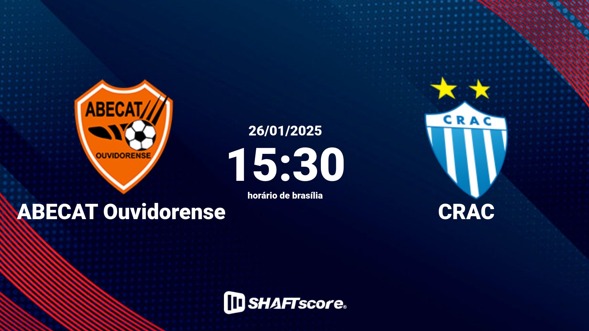 Estatísticas do jogo ABECAT Ouvidorense vs CRAC 26.01 15:30