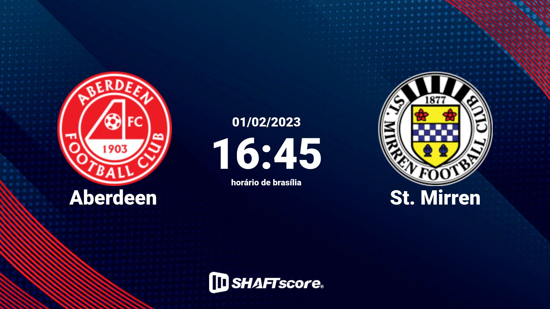 Estatísticas do jogo Aberdeen vs St. Mirren 01.02 16:45