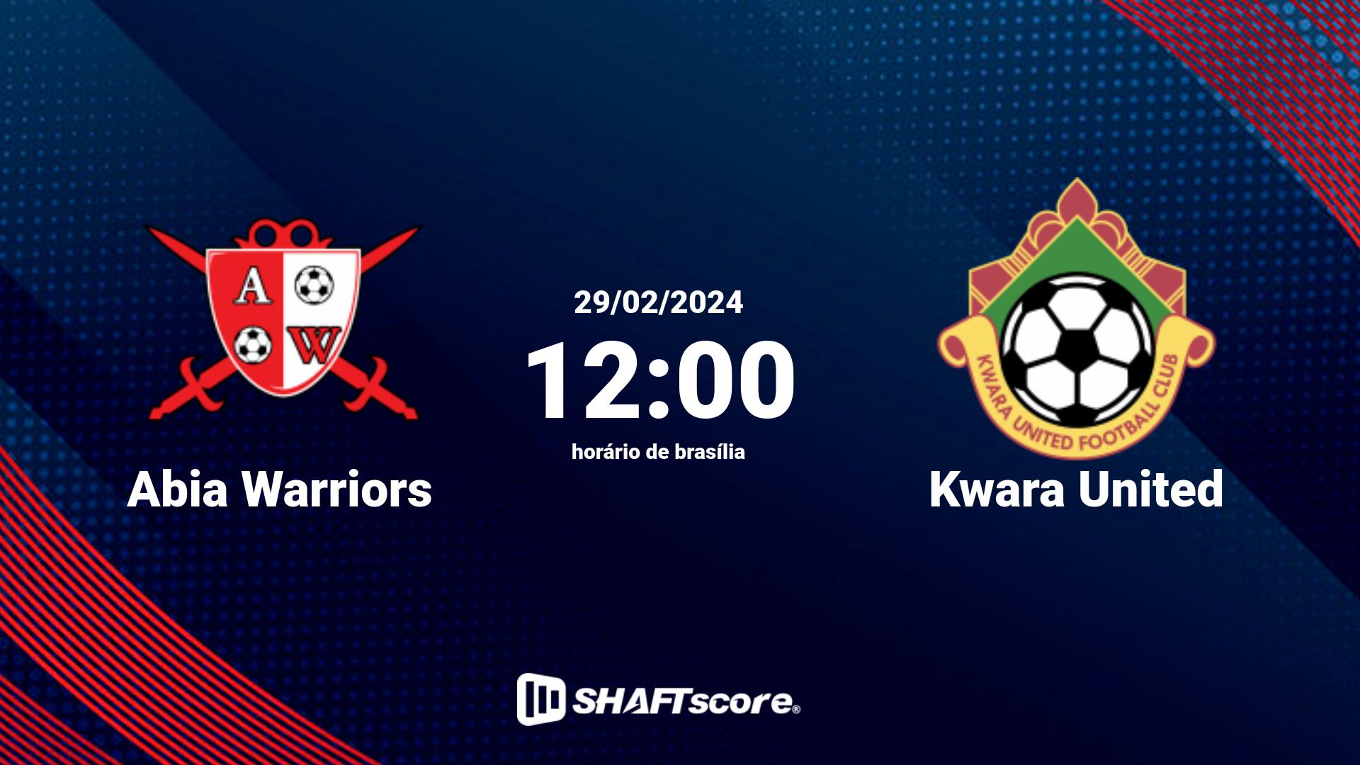 Estatísticas do jogo Abia Warriors vs Kwara United 29.02 12:00