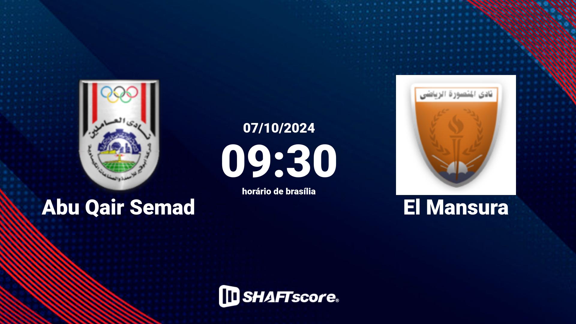 Estatísticas do jogo Abu Qair Semad vs El Mansura 07.10 09:30