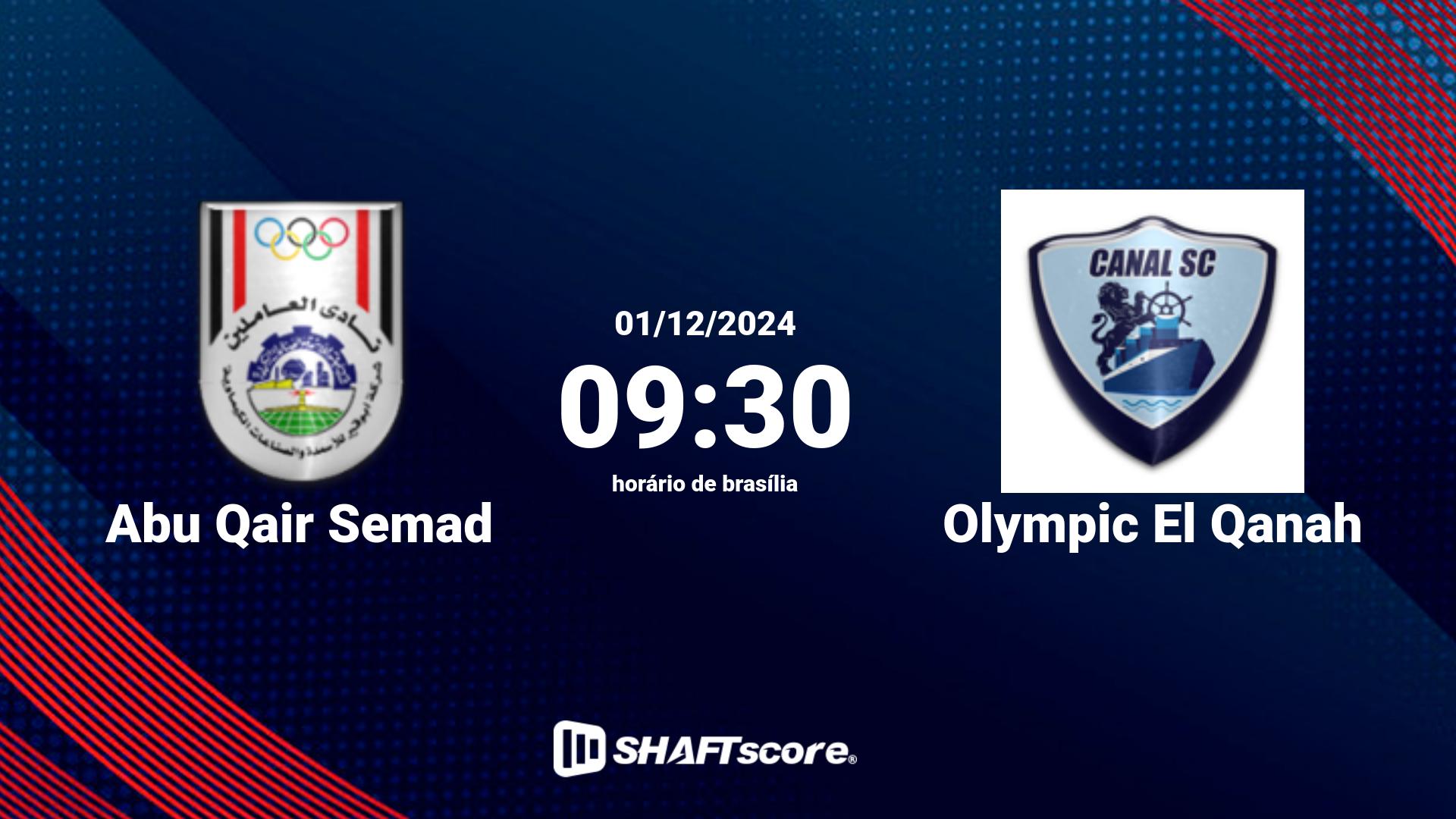 Estatísticas do jogo Abu Qair Semad vs Olympic El Qanah 01.12 09:30