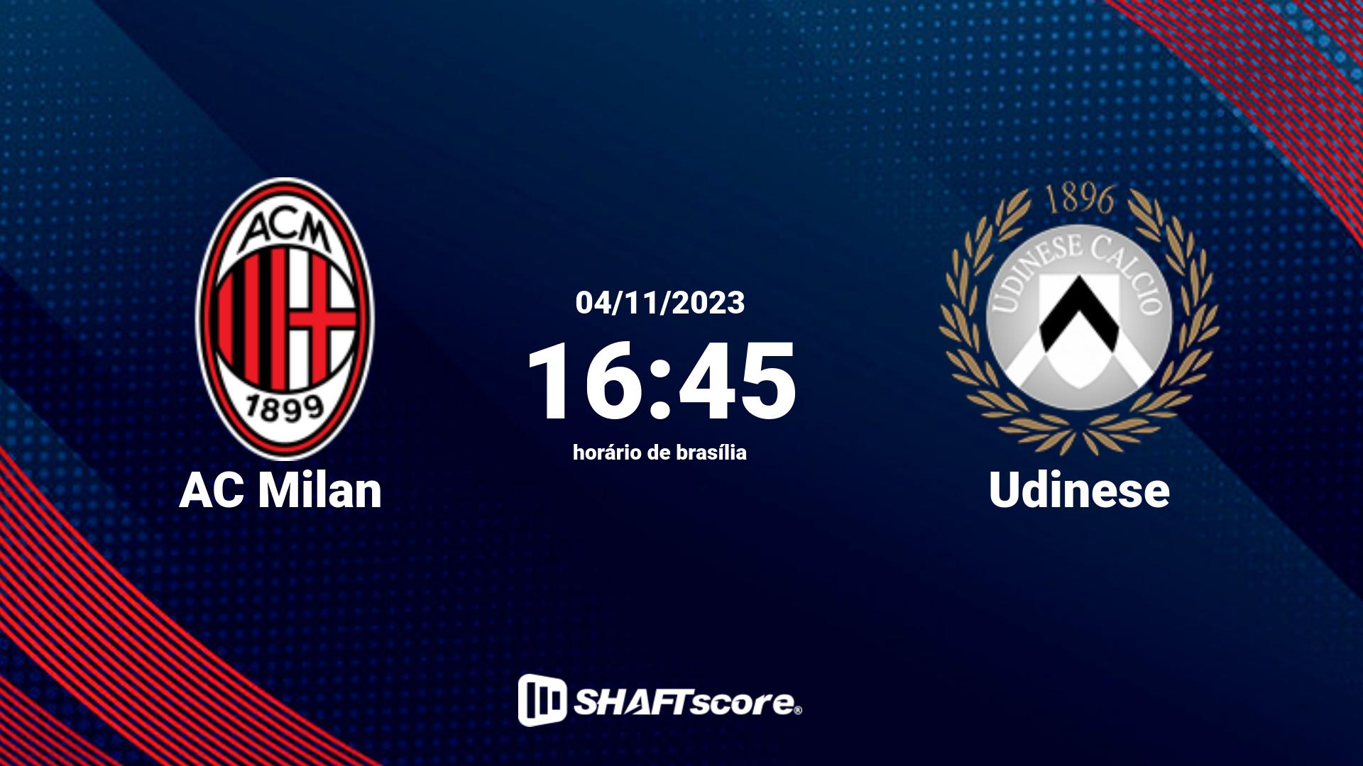 Estatísticas do jogo AC Milan vs Udinese 04.11 16:45