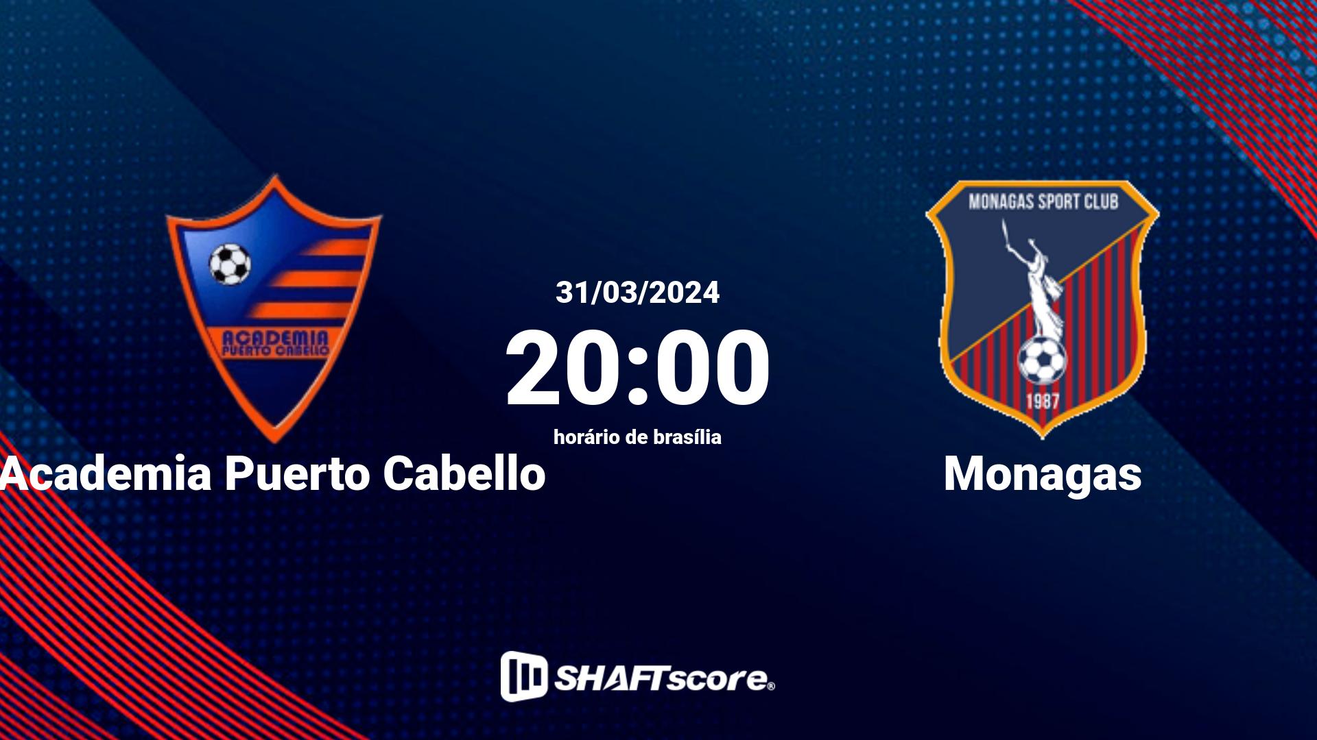 Estatísticas do jogo Academia Puerto Cabello vs Monagas 31.03 20:00