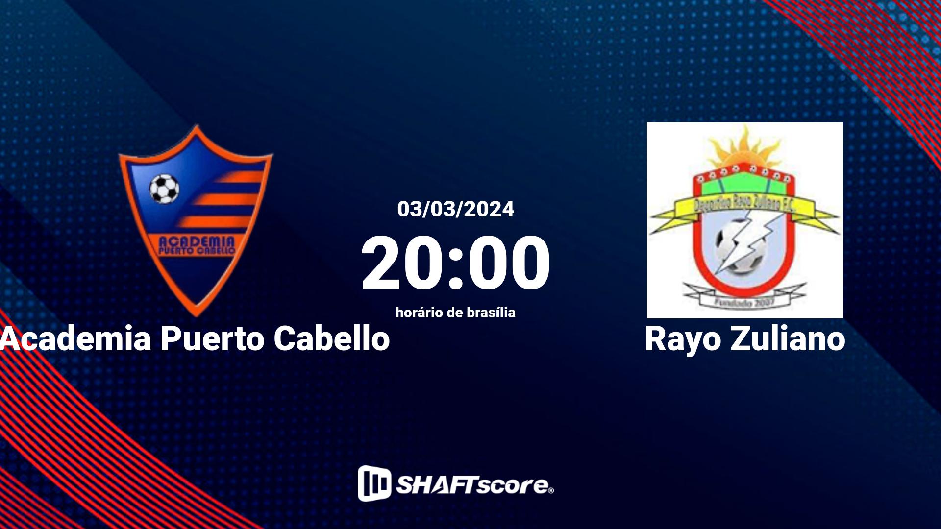 Estatísticas do jogo Academia Puerto Cabello vs Rayo Zuliano 03.03 20:00