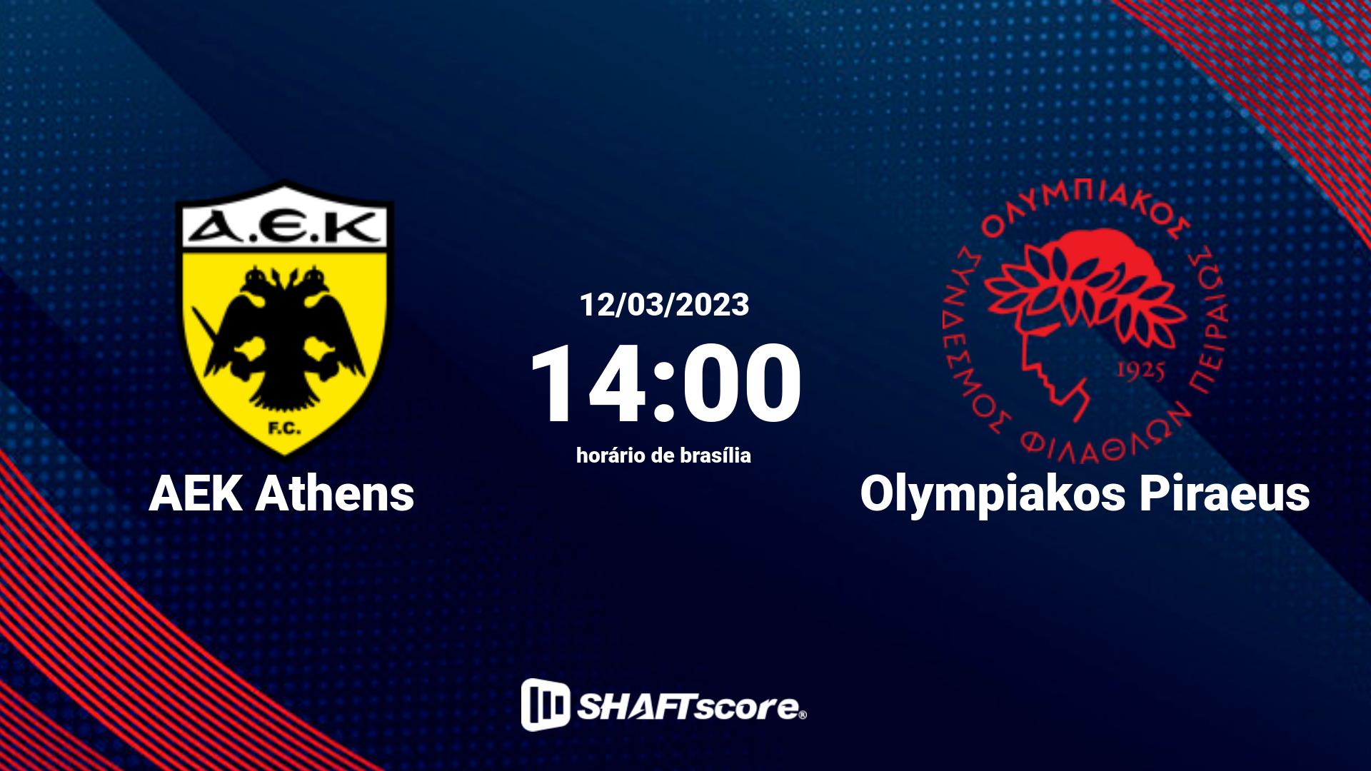 Estatísticas do jogo AEK Athens vs Olympiakos Piraeus 12.03 14:00