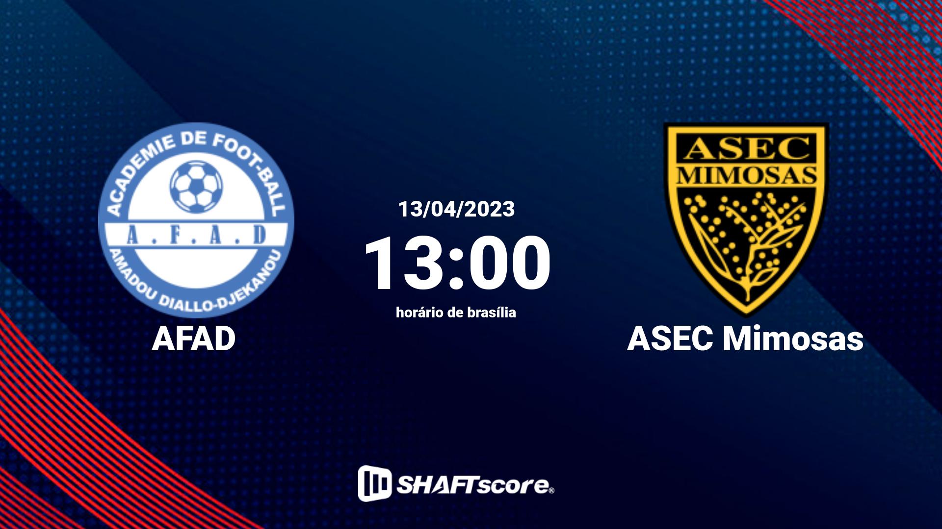 Estatísticas do jogo AFAD vs ASEC Mimosas 13.04 13:00