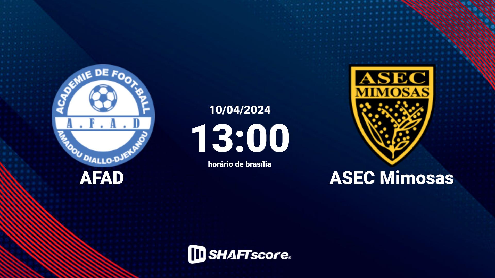 Estatísticas do jogo AFAD vs ASEC Mimosas 10.04 13:00