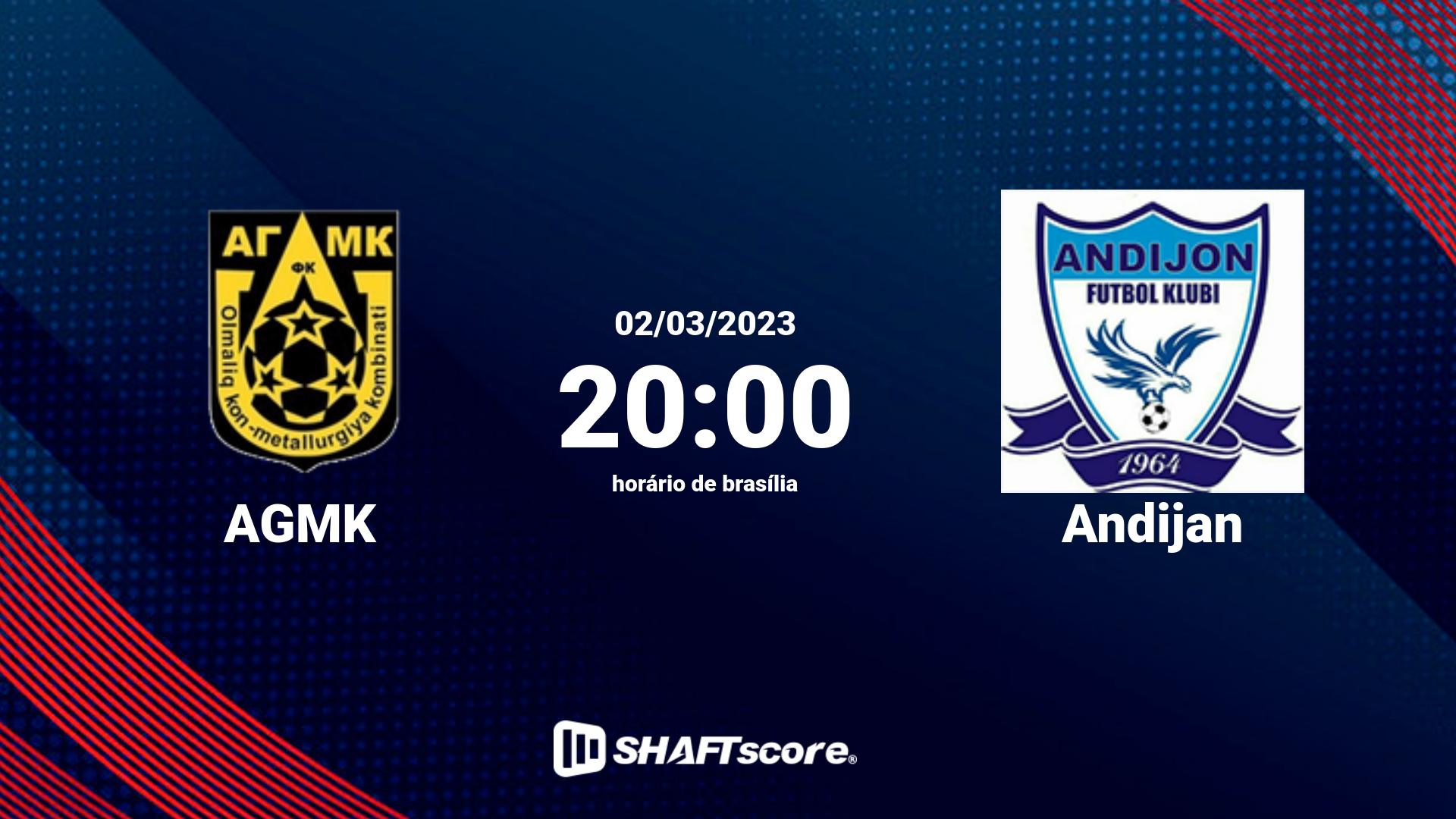 Estatísticas do jogo AGMK vs Andijan 02.03 20:00