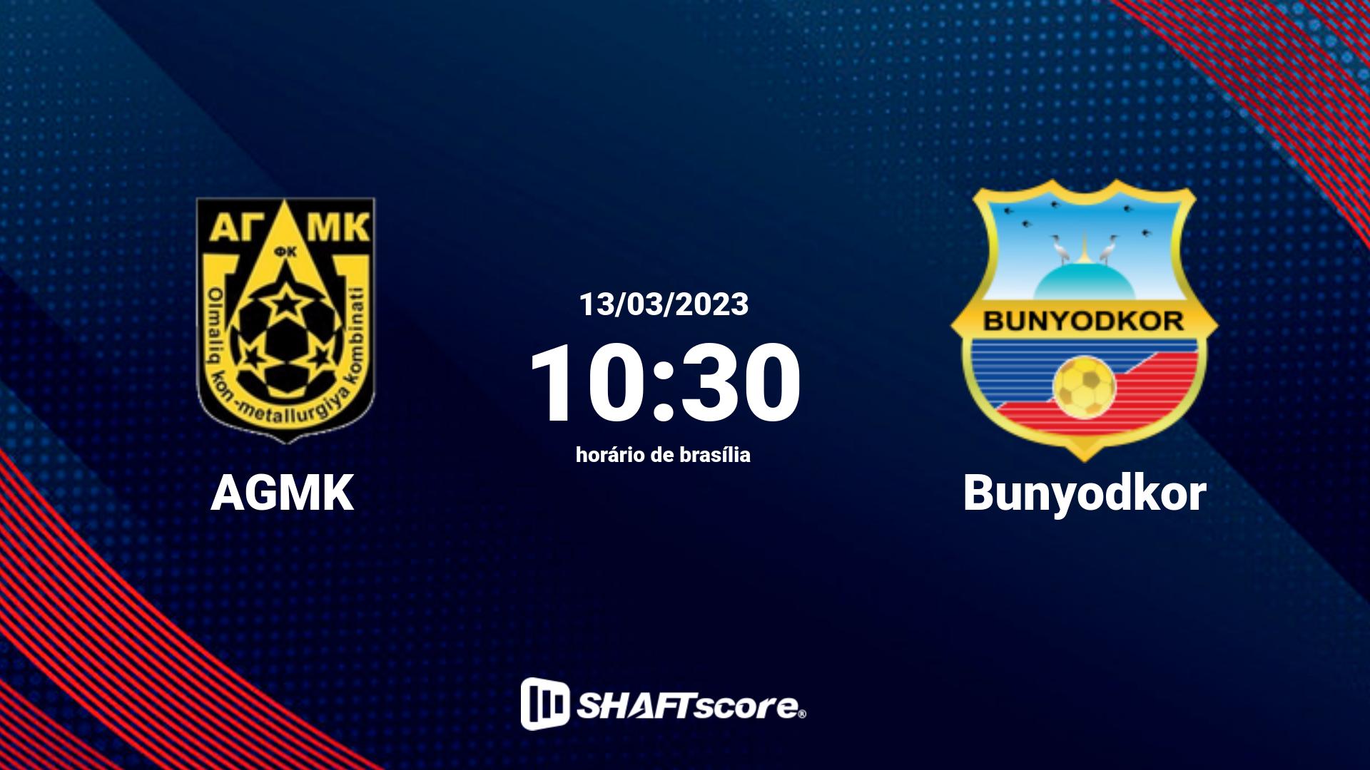 Estatísticas do jogo AGMK vs Bunyodkor 13.03 10:30