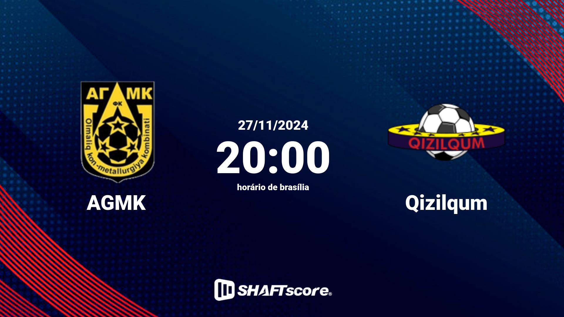 Estatísticas do jogo AGMK vs Qizilqum 27.11 20:00