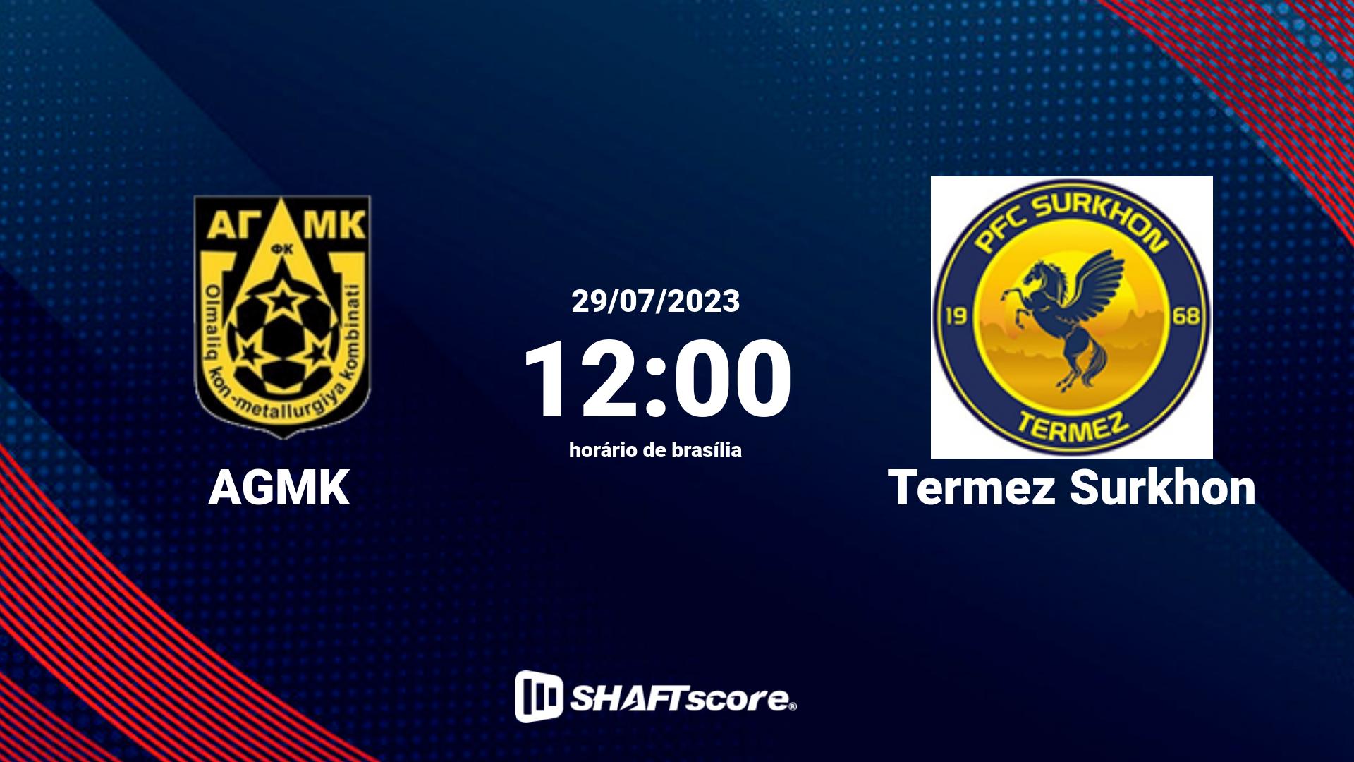 Estatísticas do jogo AGMK vs Termez Surkhon 29.07 12:00