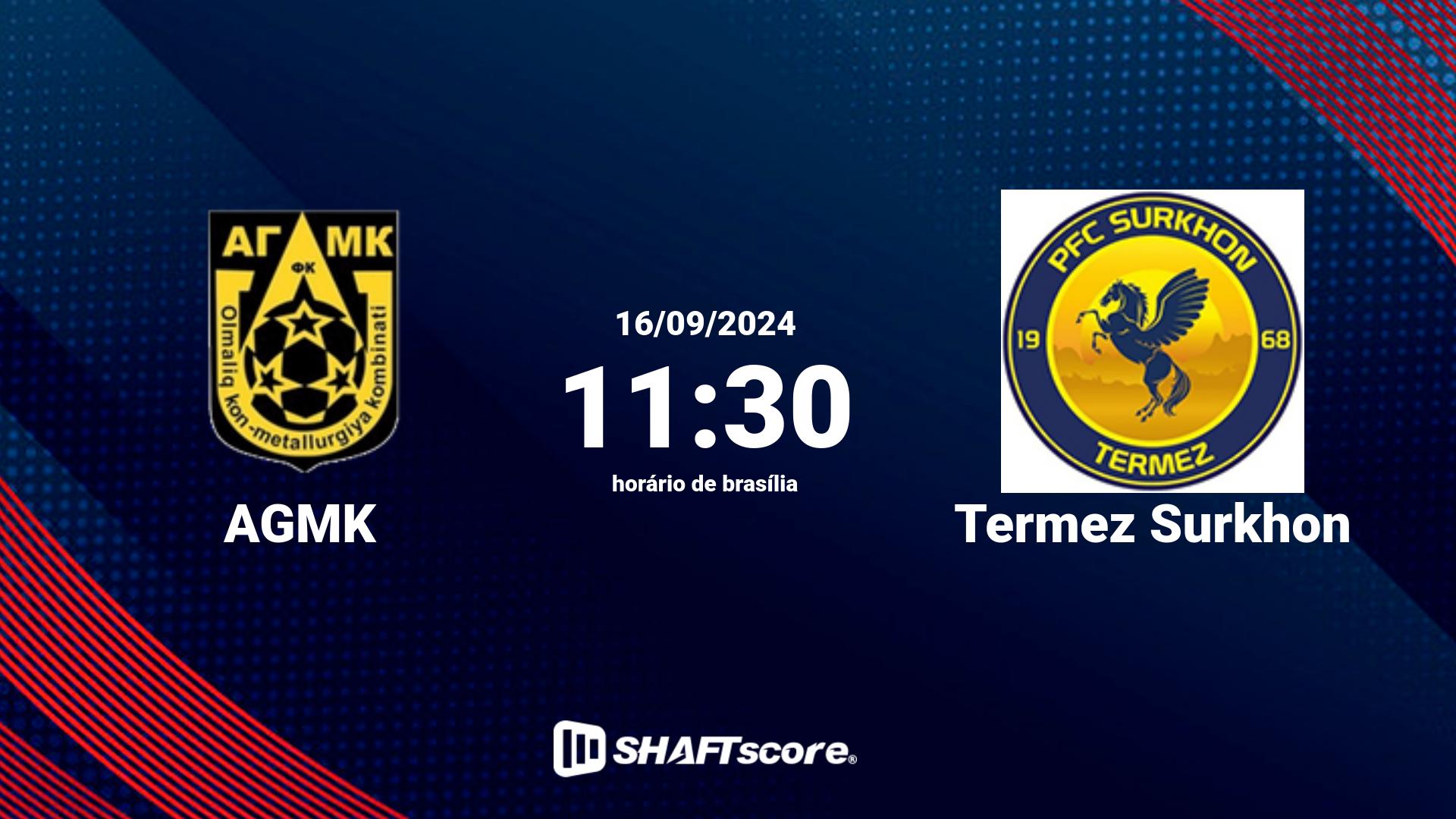 Estatísticas do jogo AGMK vs Termez Surkhon 16.09 11:30