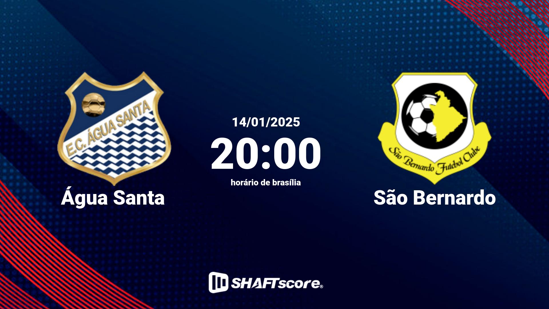 Estatísticas do jogo Água Santa vs São Bernardo 14.01 20:00