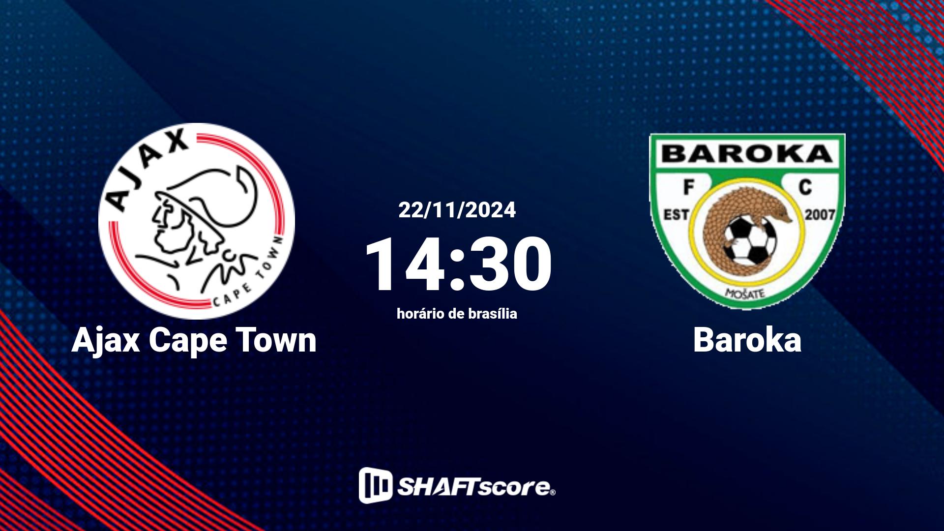 Estatísticas do jogo Ajax Cape Town vs Baroka 22.11 14:30