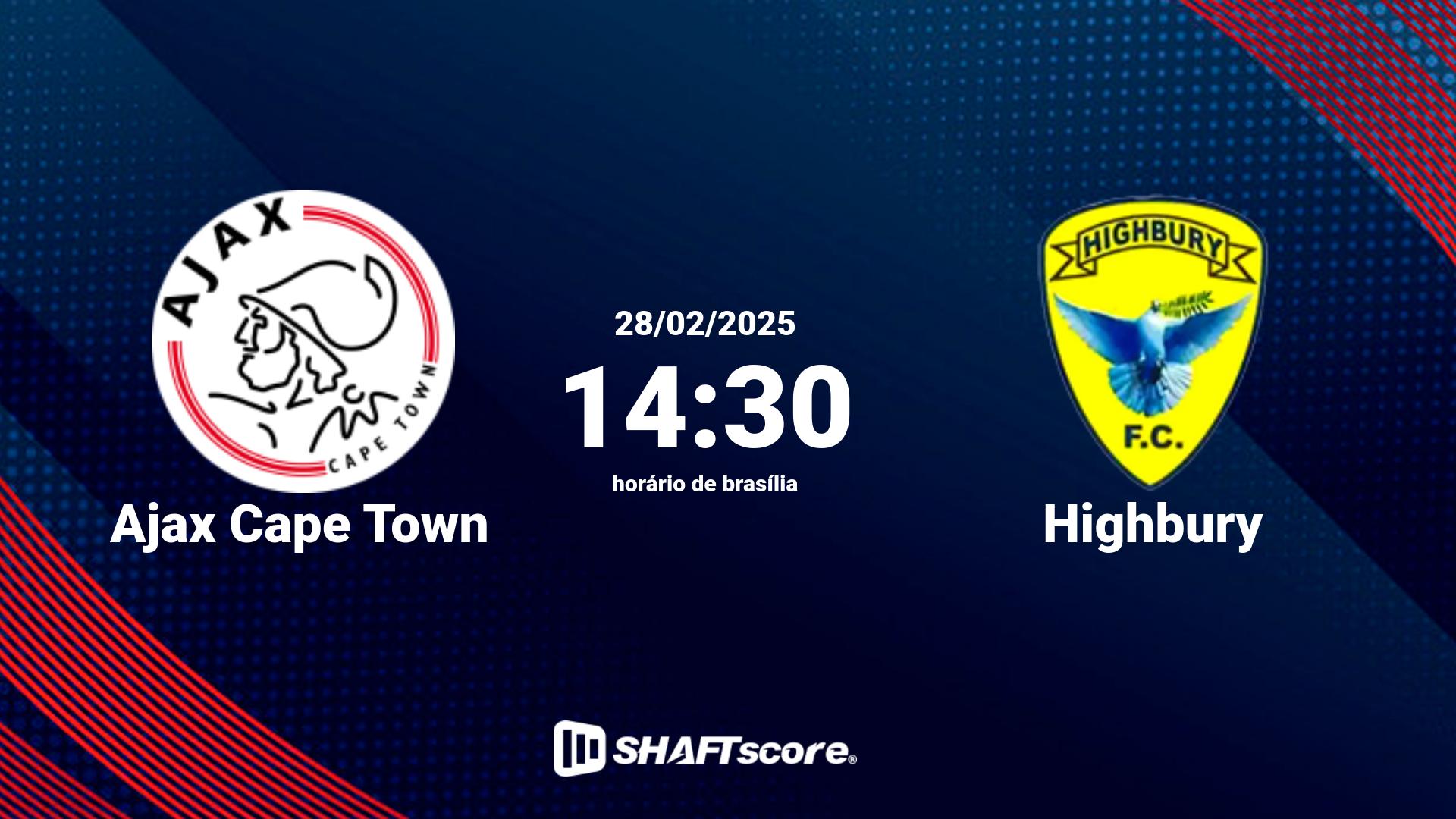 Estatísticas do jogo Ajax Cape Town vs Highbury 28.02 14:30