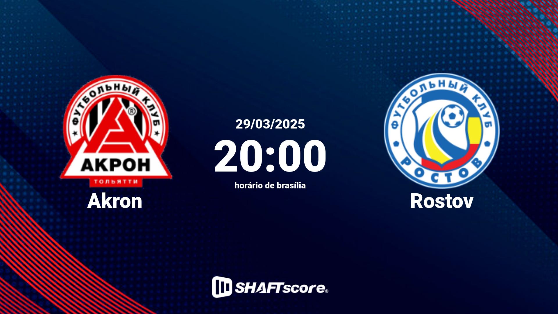 Estatísticas do jogo Akron vs Rostov 29.03 20:00