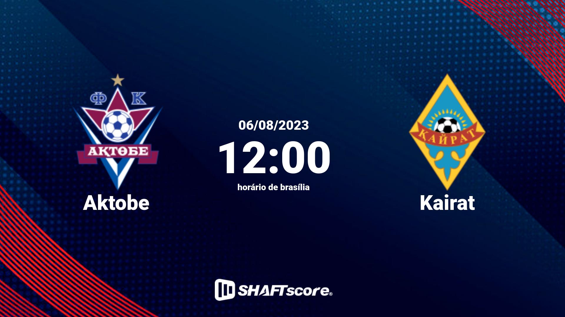 Estatísticas do jogo Aktobe vs Kairat 06.08 12:00