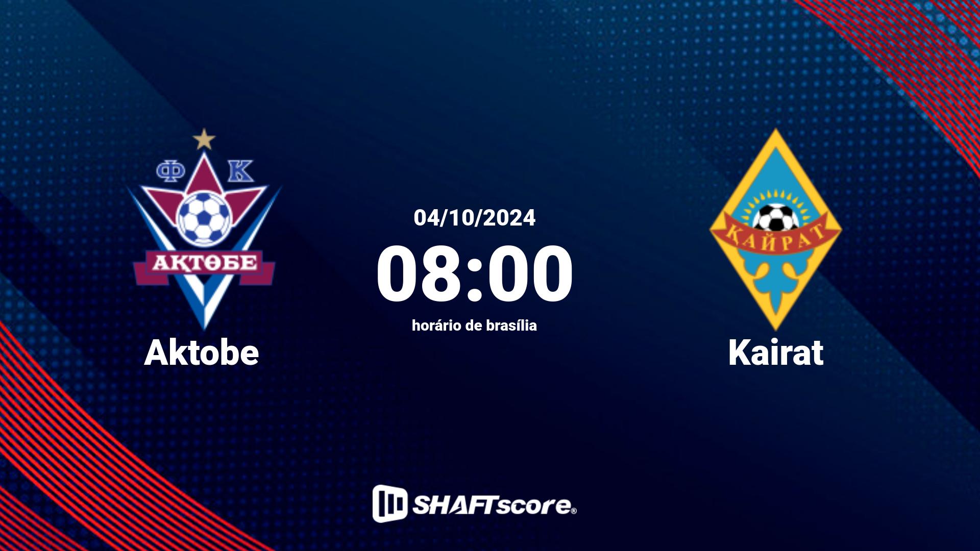 Estatísticas do jogo Aktobe vs Kairat 04.10 08:00