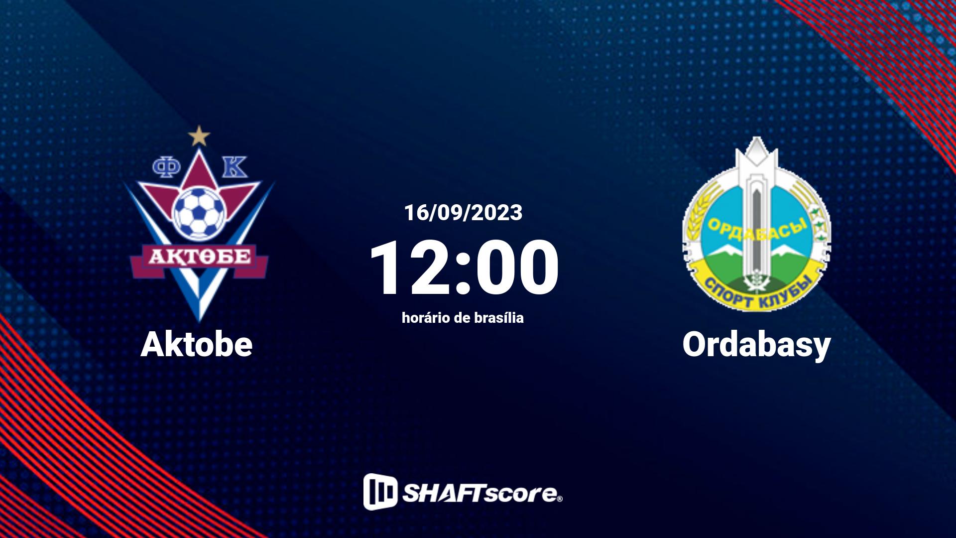 Estatísticas do jogo Aktobe vs Ordabasy 16.09 12:00