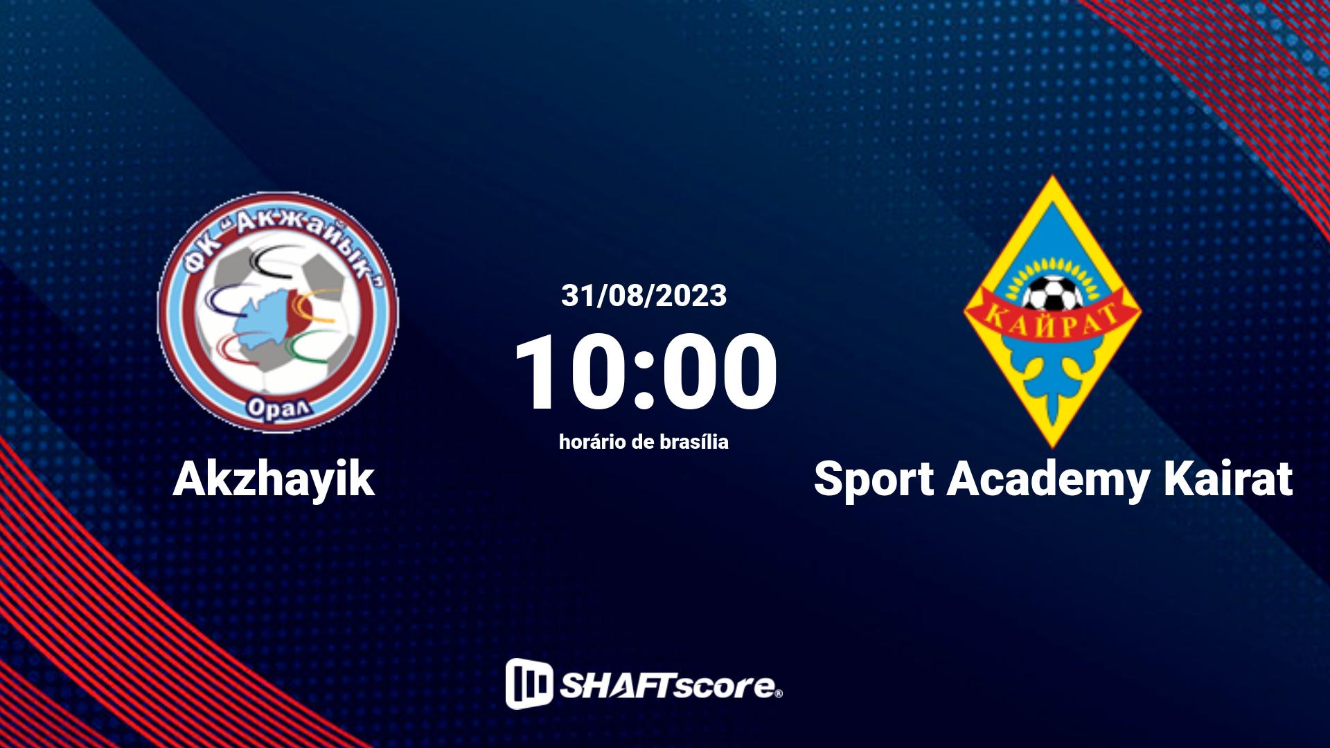 Estatísticas do jogo Akzhayik vs Sport Academy Kairat 31.08 10:00