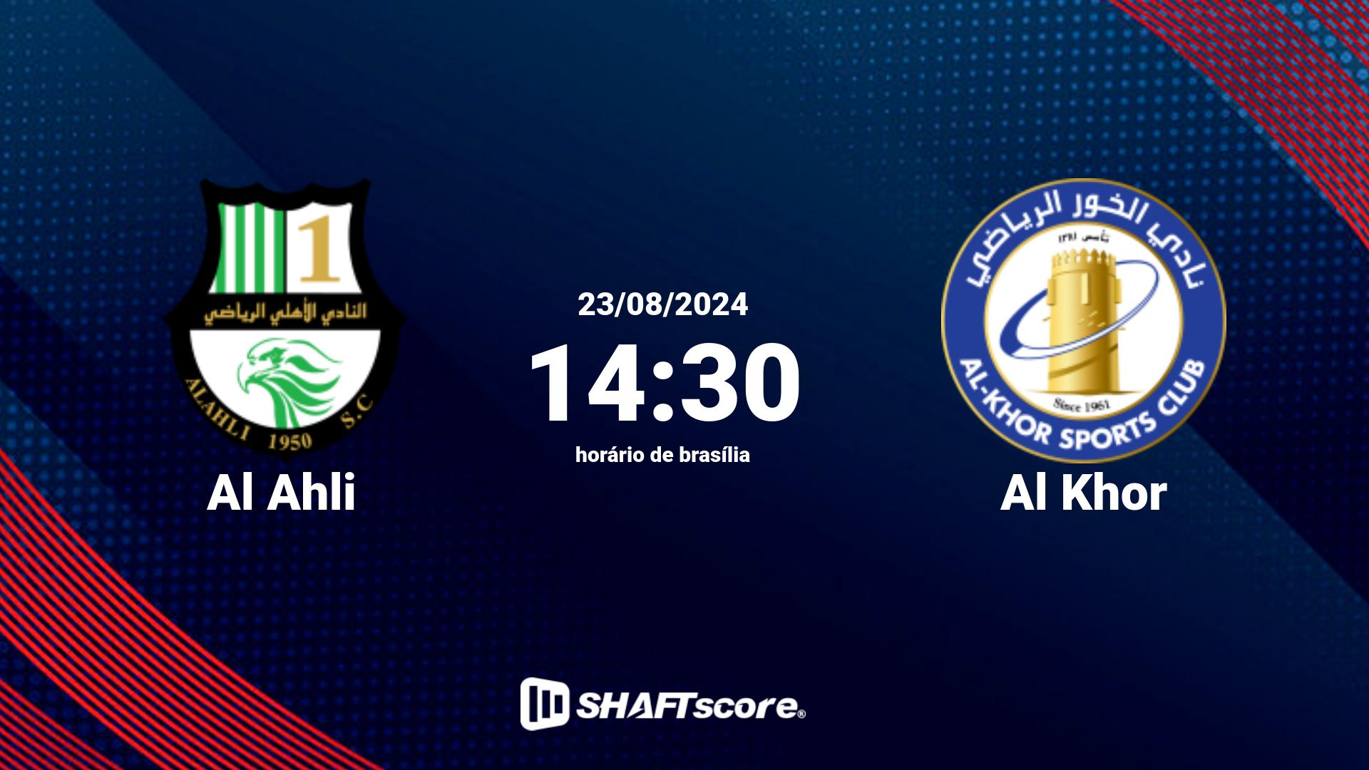 Estatísticas do jogo Al Ahli vs Al Khor 23.08 14:30