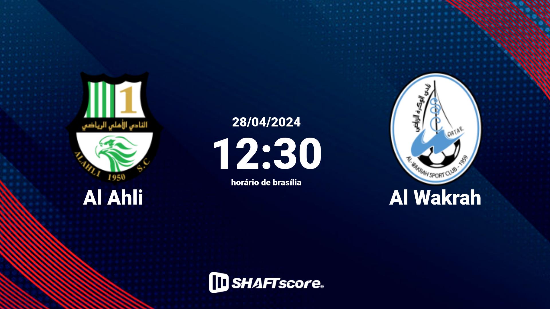 Estatísticas do jogo Al Ahli vs Al Wakrah 28.04 12:30