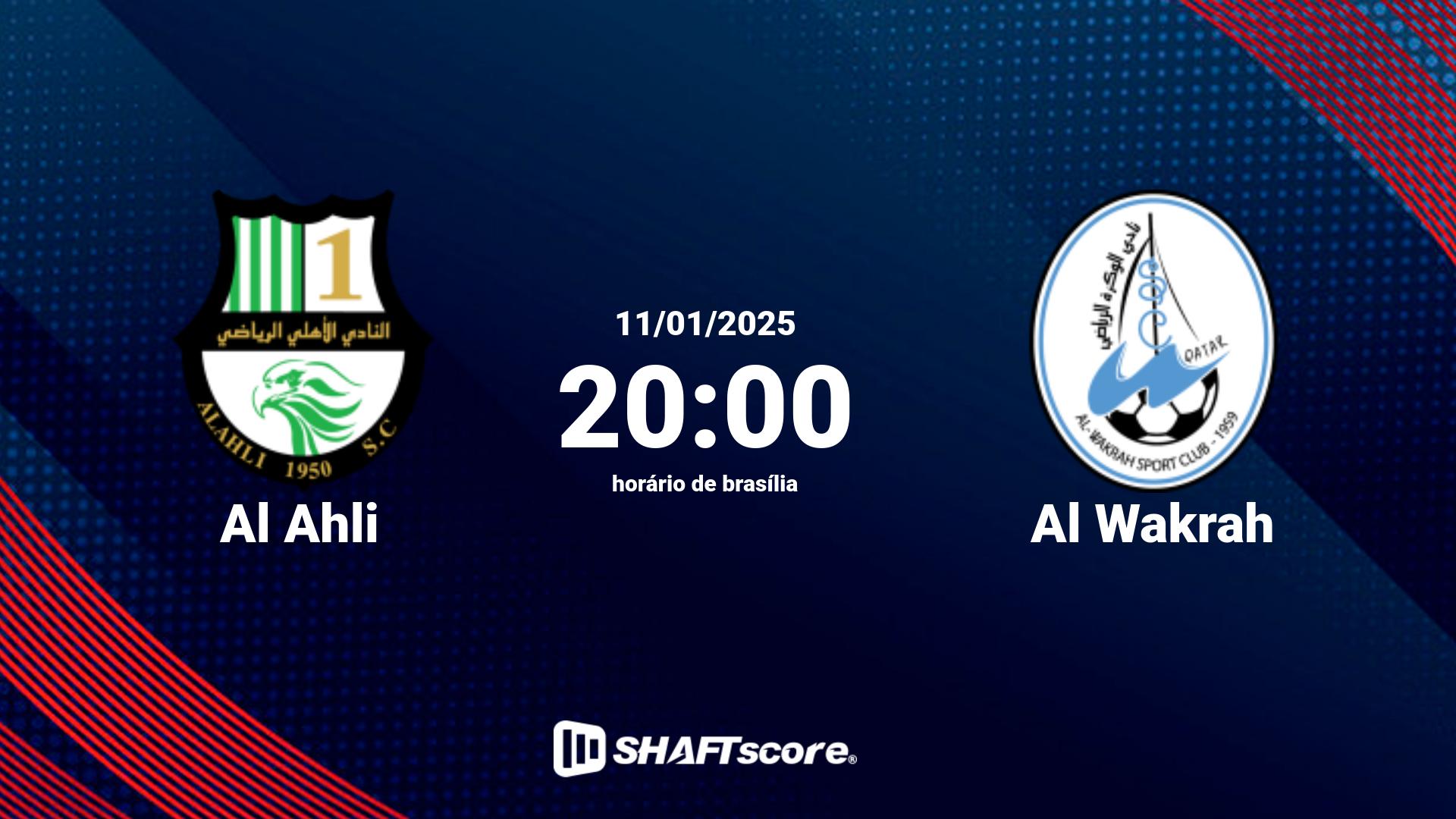 Estatísticas do jogo Al Ahli vs Al Wakrah 11.01 20:00