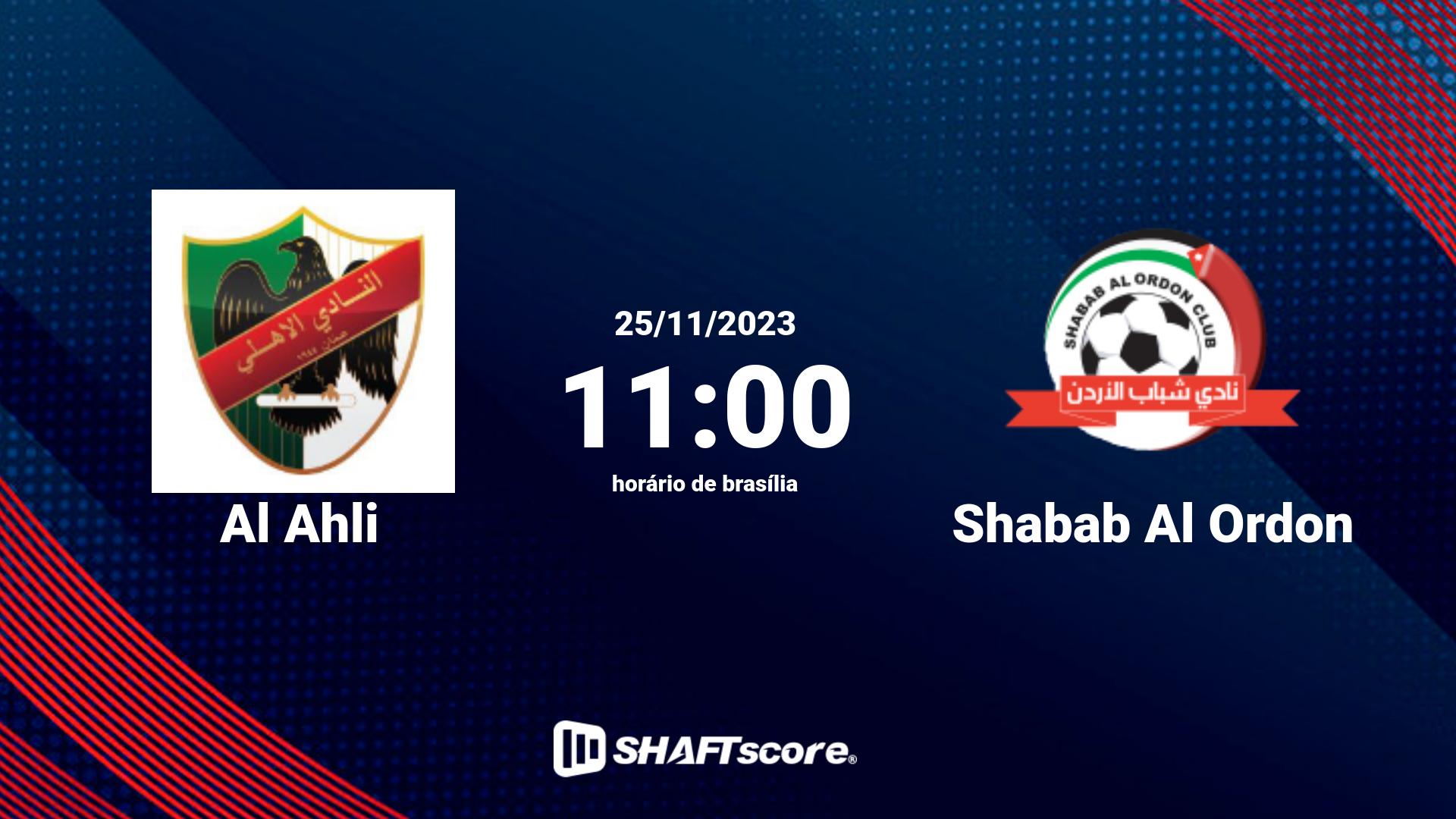 Estatísticas do jogo Al Ahli vs Shabab Al Ordon 25.11 11:00