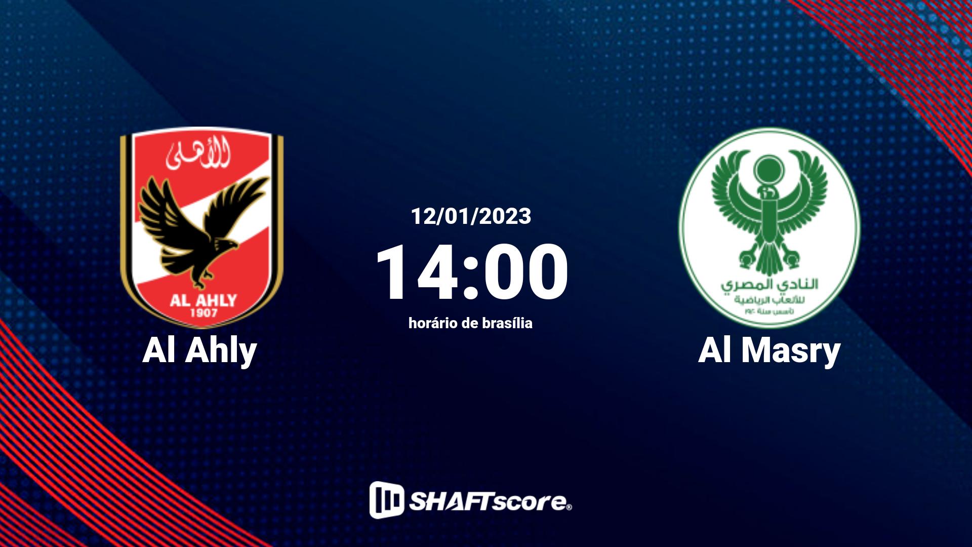 Estatísticas do jogo Al Ahly vs Al Masry 12.01 14:00