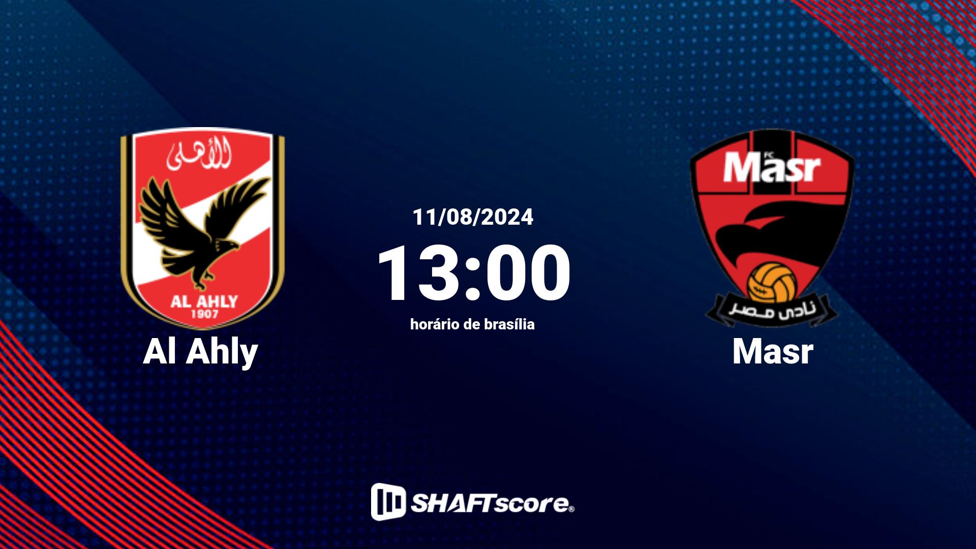 Estatísticas do jogo Al Ahly vs Masr 11.08 13:00