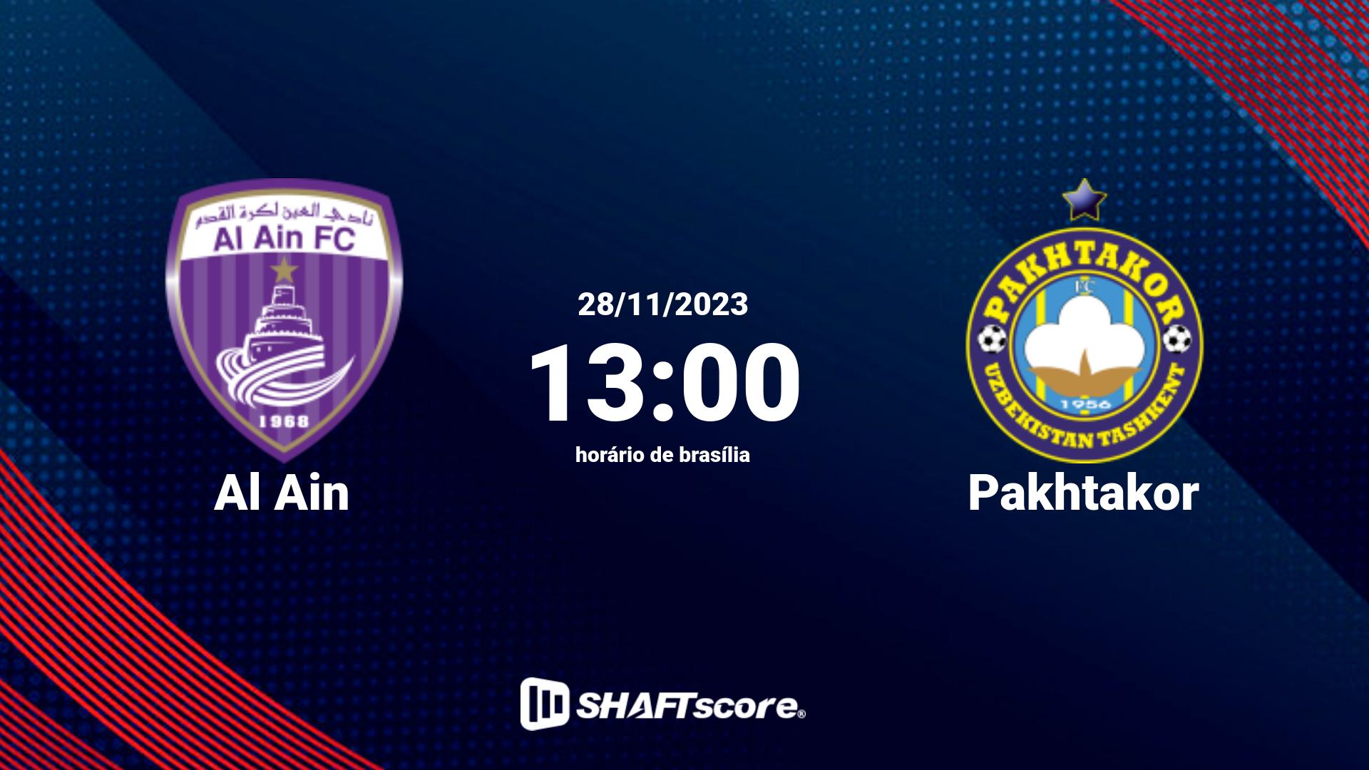 Estatísticas do jogo Al Ain vs Pakhtakor 28.11 13:00