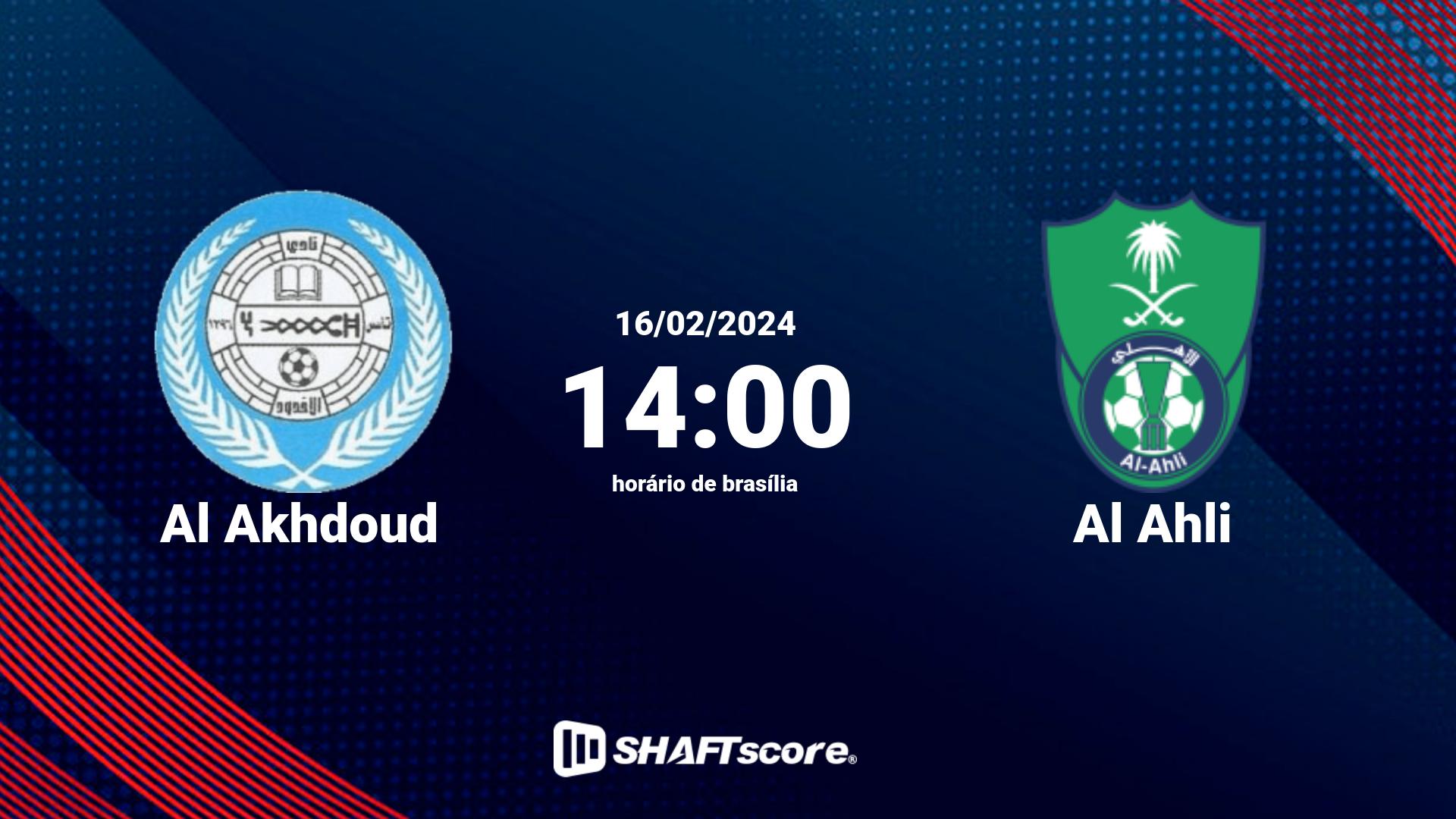 Estatísticas do jogo Al Akhdoud vs Al Ahli 16.02 14:00