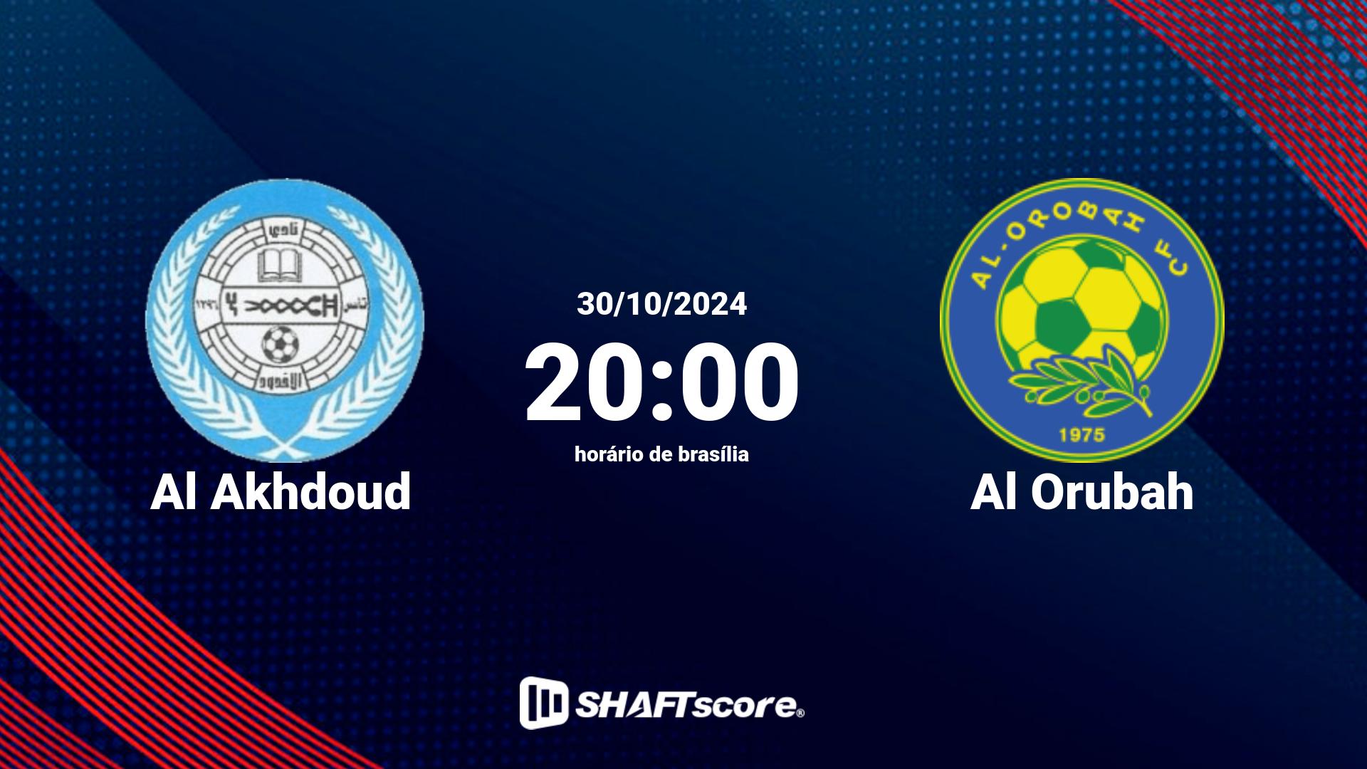 Estatísticas do jogo Al Akhdoud vs Al Orubah 30.10 20:00