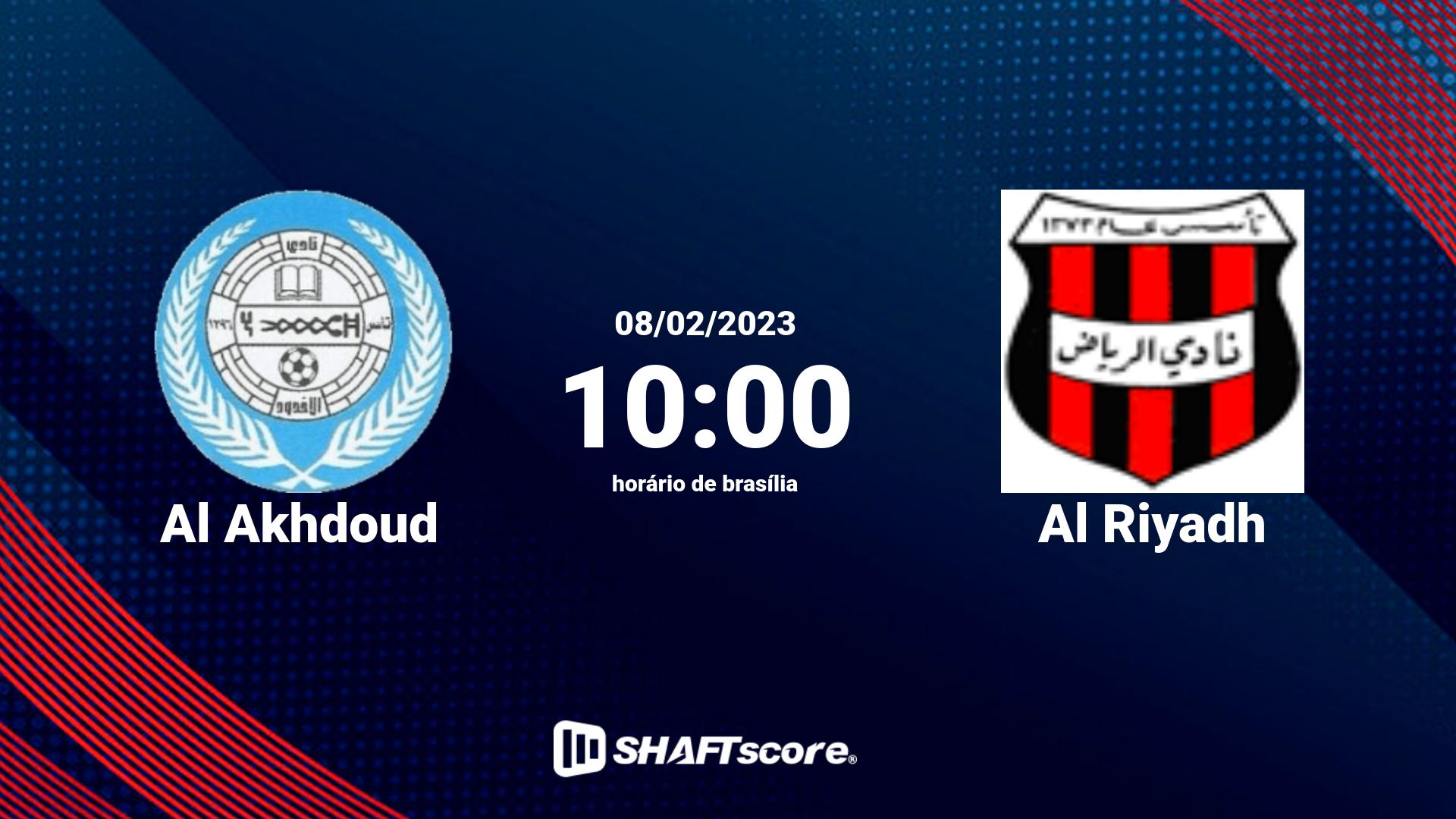 Estatísticas do jogo Al Akhdoud vs Al Riyadh 08.02 10:00