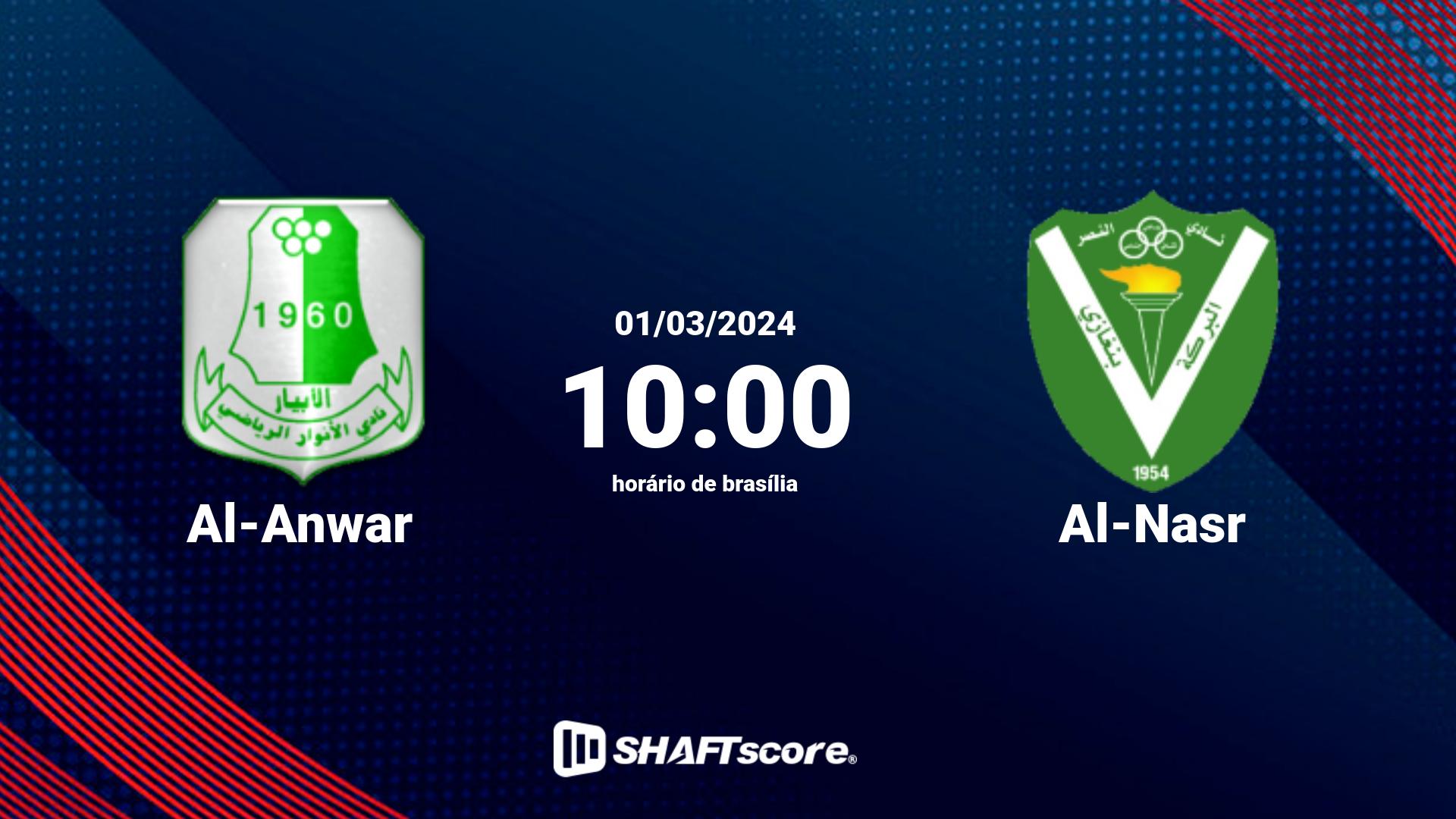 Estatísticas do jogo Al-Anwar vs Al-Nasr 01.03 10:00