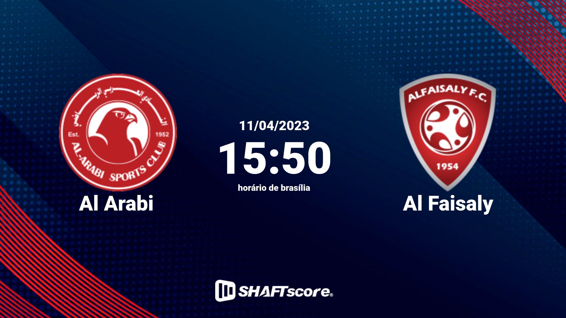 Estatísticas do jogo Al Arabi vs Al Faisaly 11.04 15:50