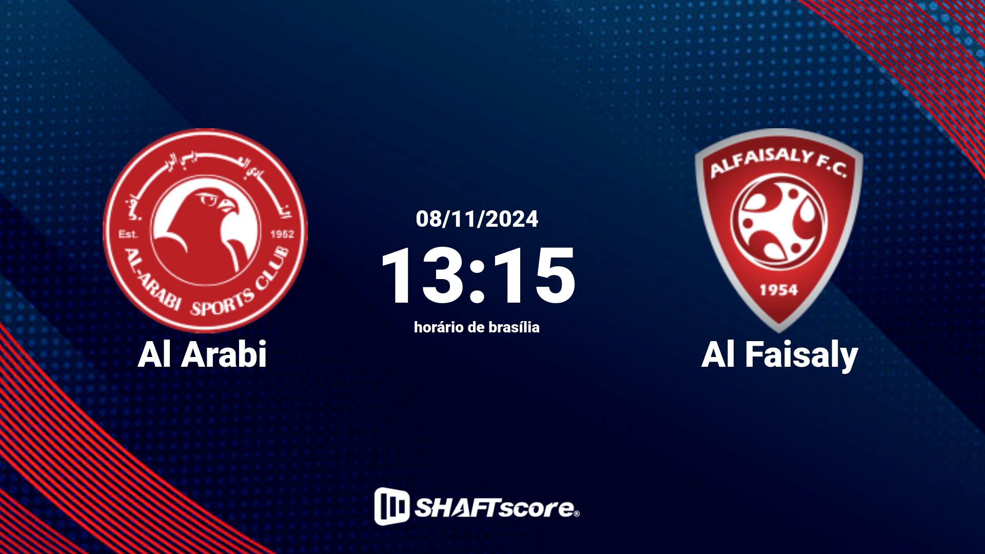 Estatísticas do jogo Al Arabi vs Al Faisaly 08.11 13:15