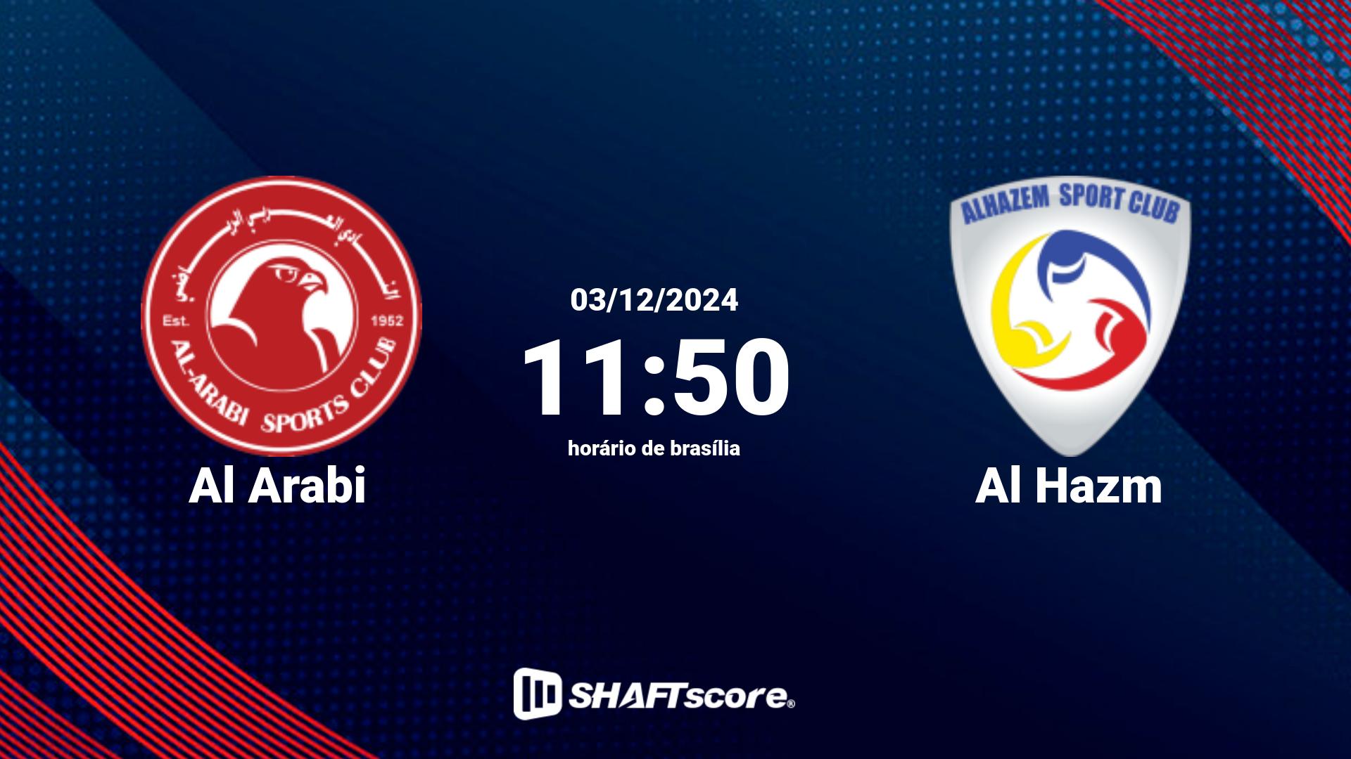 Estatísticas do jogo Al Arabi vs Al Hazm 03.12 11:50