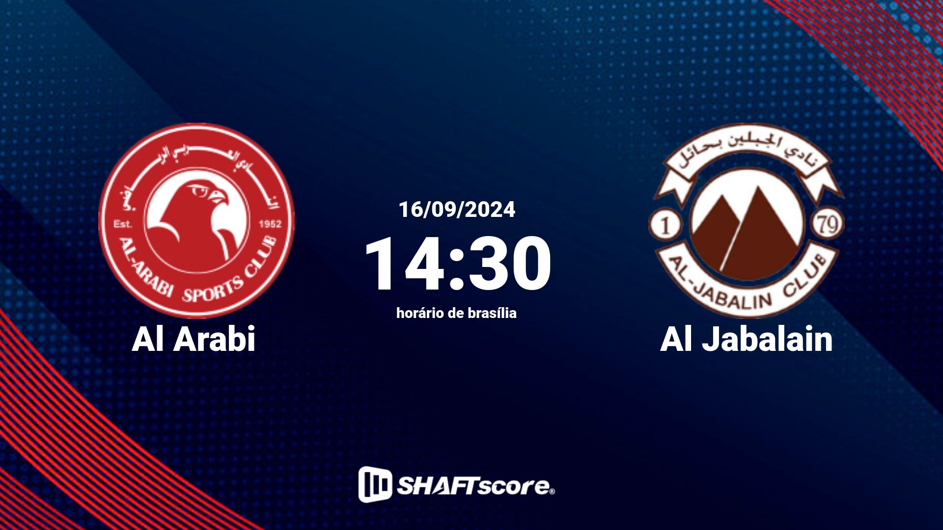 Estatísticas do jogo Al Arabi vs Al Jabalain 16.09 14:30