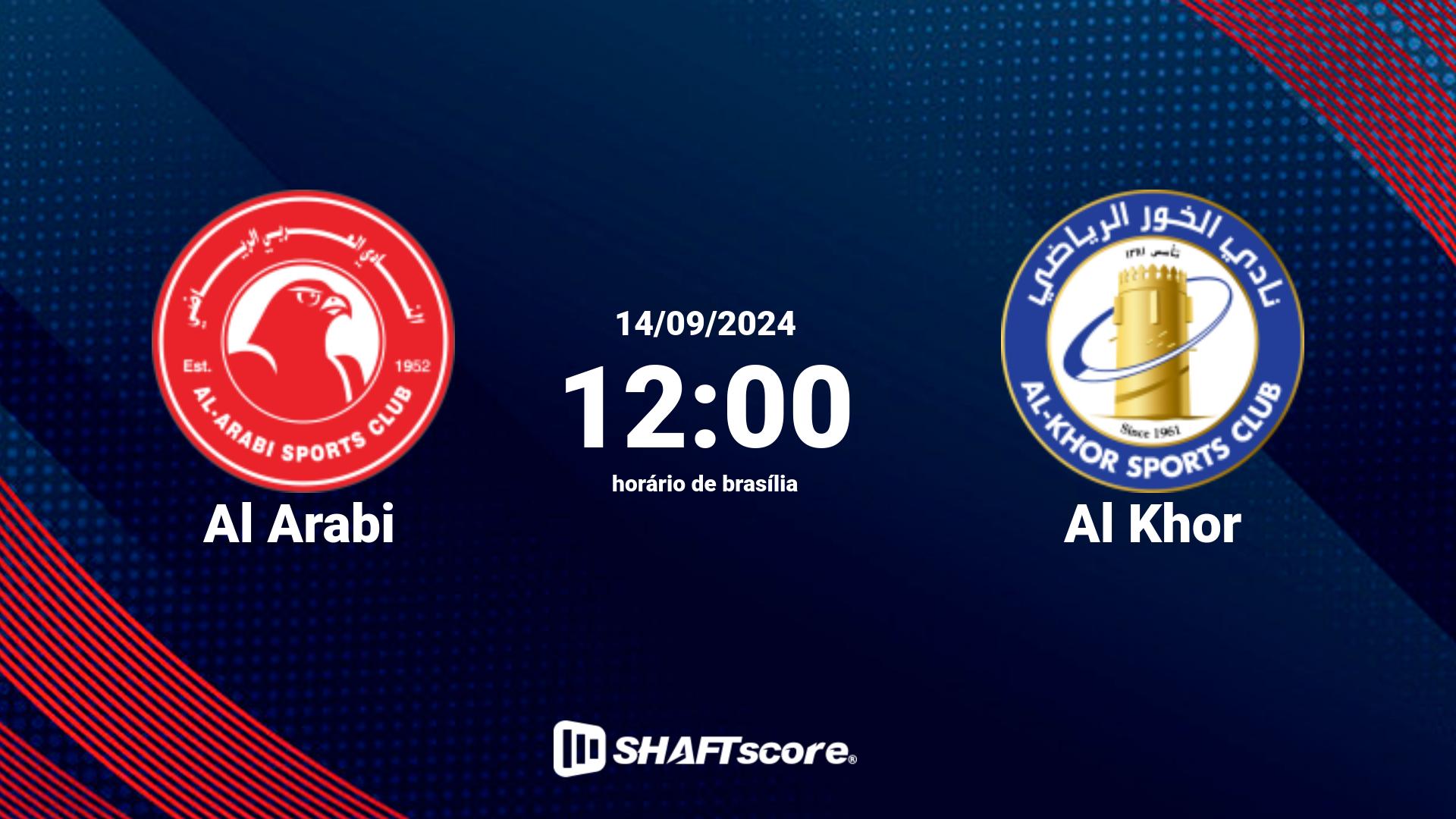 Estatísticas do jogo Al Arabi vs Al Khor 14.09 12:00