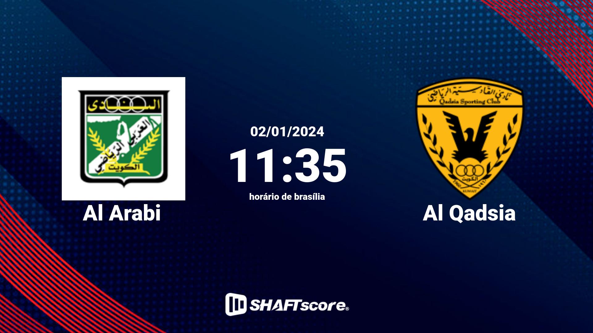 Estatísticas do jogo Al Arabi vs Al Qadsia 02.01 11:35