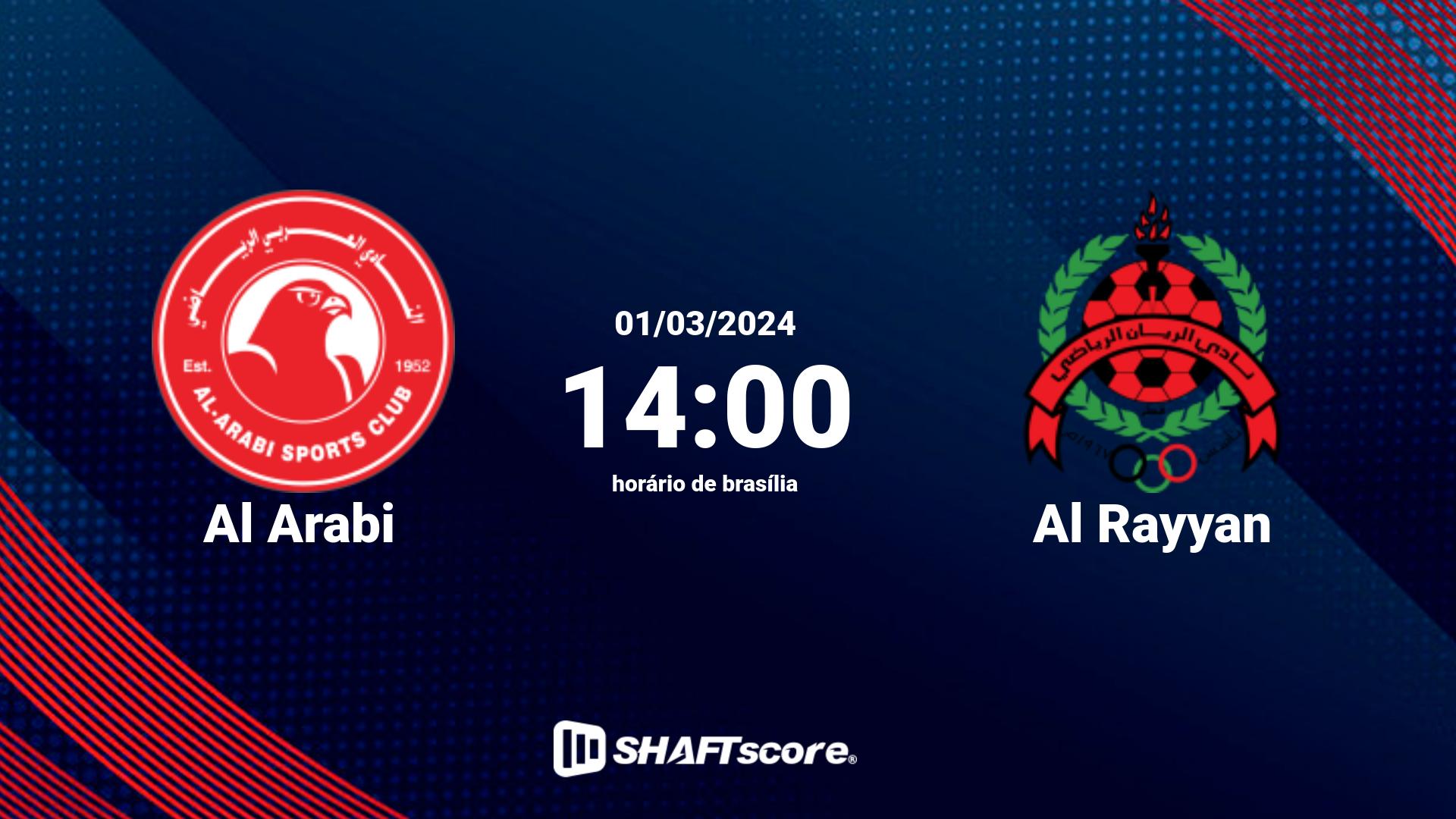 Estatísticas do jogo Al Arabi vs Al Rayyan 01.03 14:00