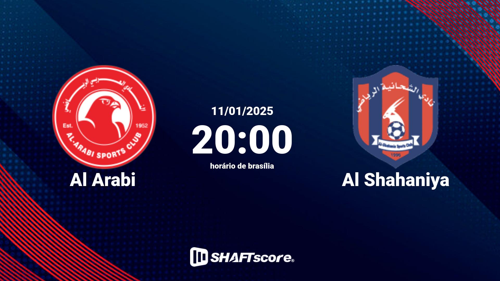 Estatísticas do jogo Al Arabi vs Al Shahaniya 11.01 20:00