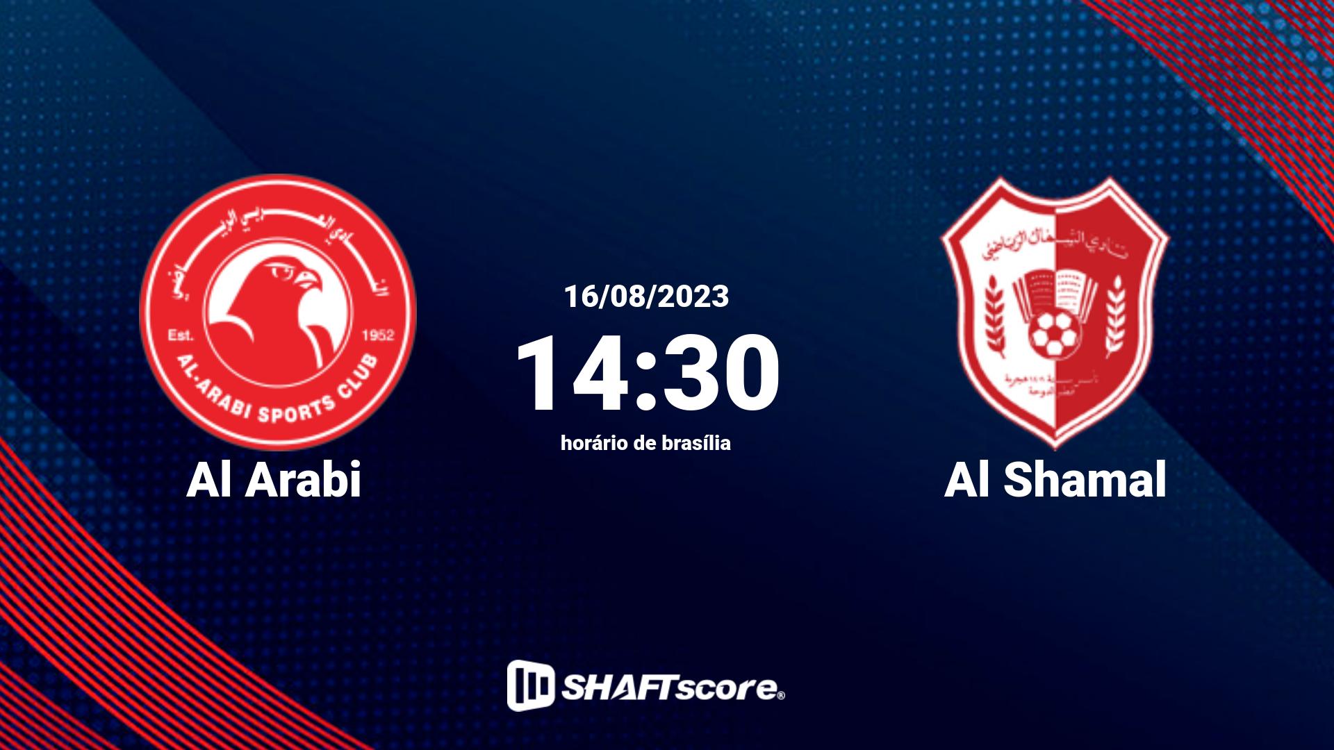 Estatísticas do jogo Al Arabi vs Al Shamal 16.08 14:30