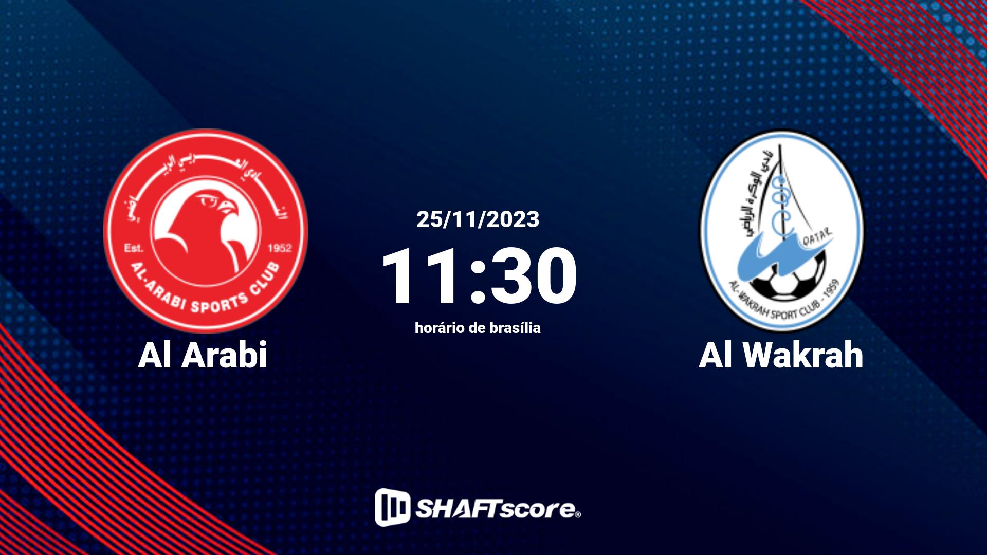 Estatísticas do jogo Al Arabi vs Al Wakrah 25.11 11:30